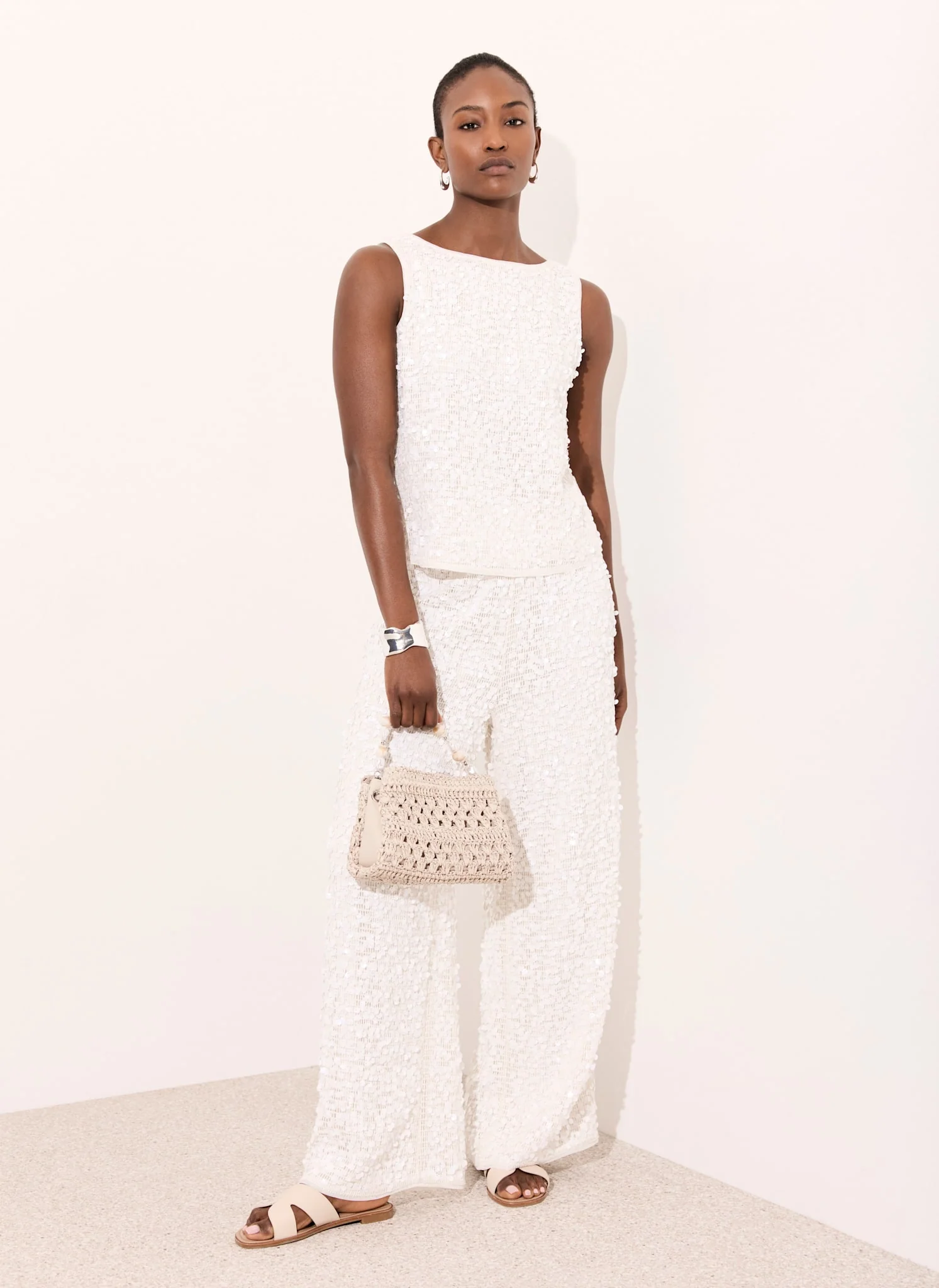 White Sequin Sleeveless Top - Image 6