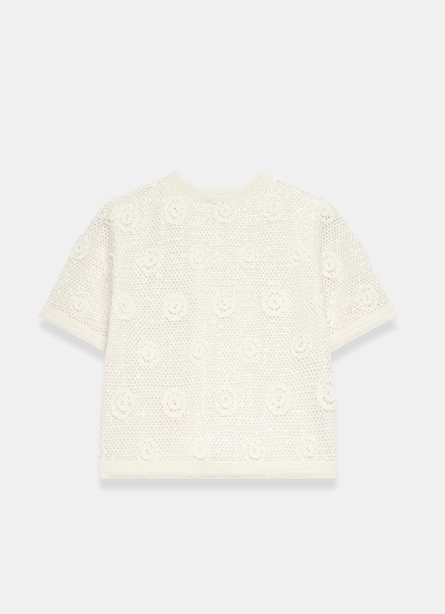 Neutral Cotton Sequin Floral Crochet Top - Image 8