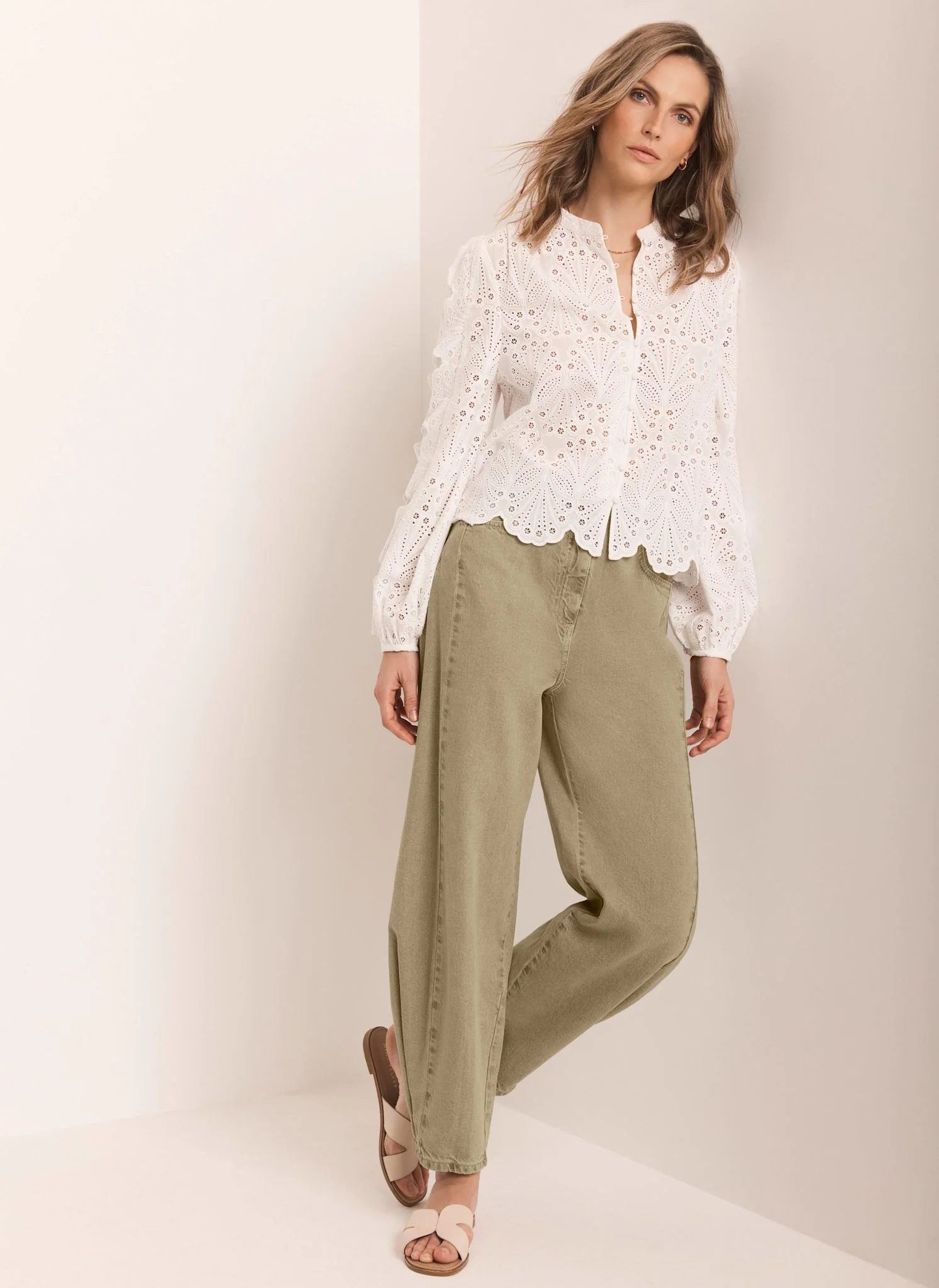 White Cotton Broderie Detail Blouse - Image 10