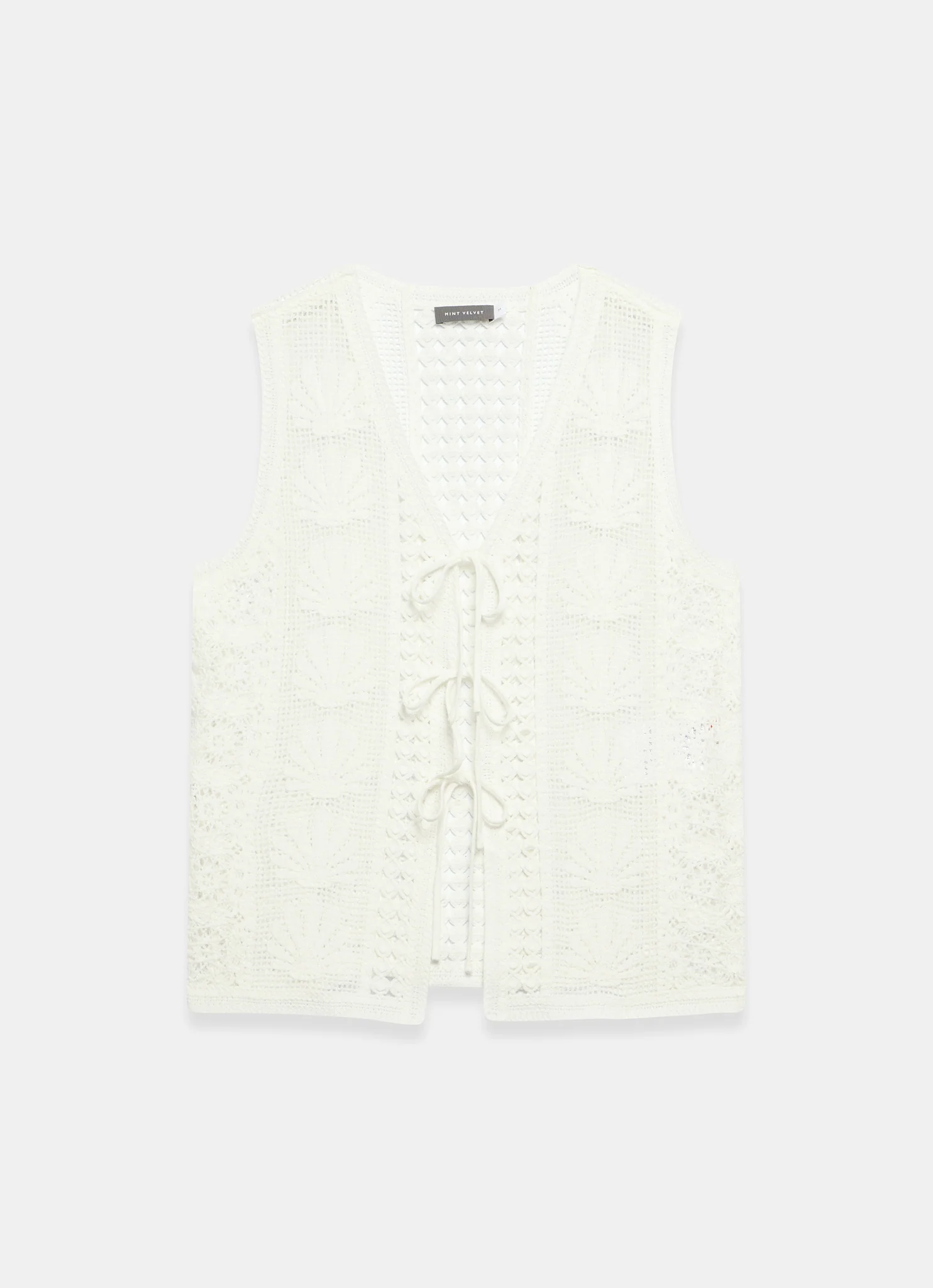 Cream Crochet Shell Tie Front Top - Image 7