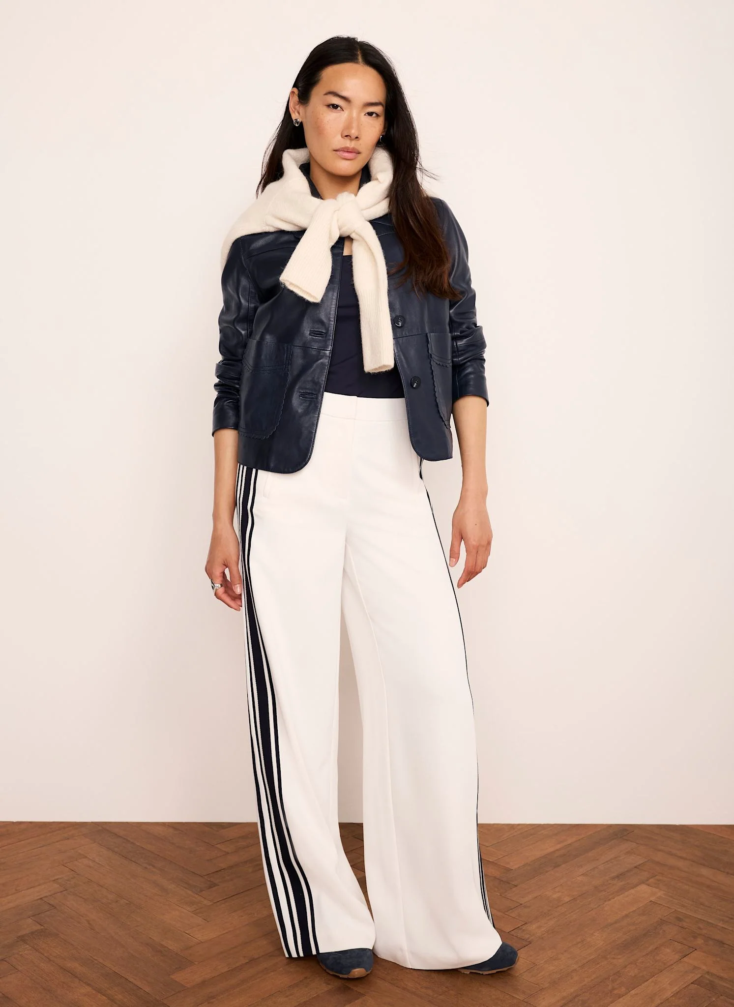 White Side Stripe Wide Trousers - Image 3