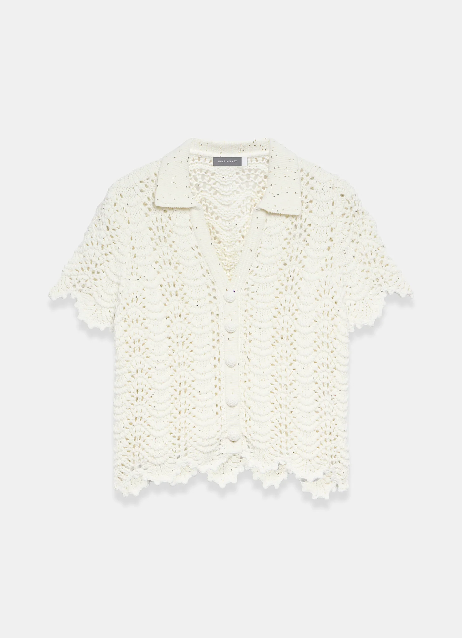 Cream Embellished Crochet Top - Image 7