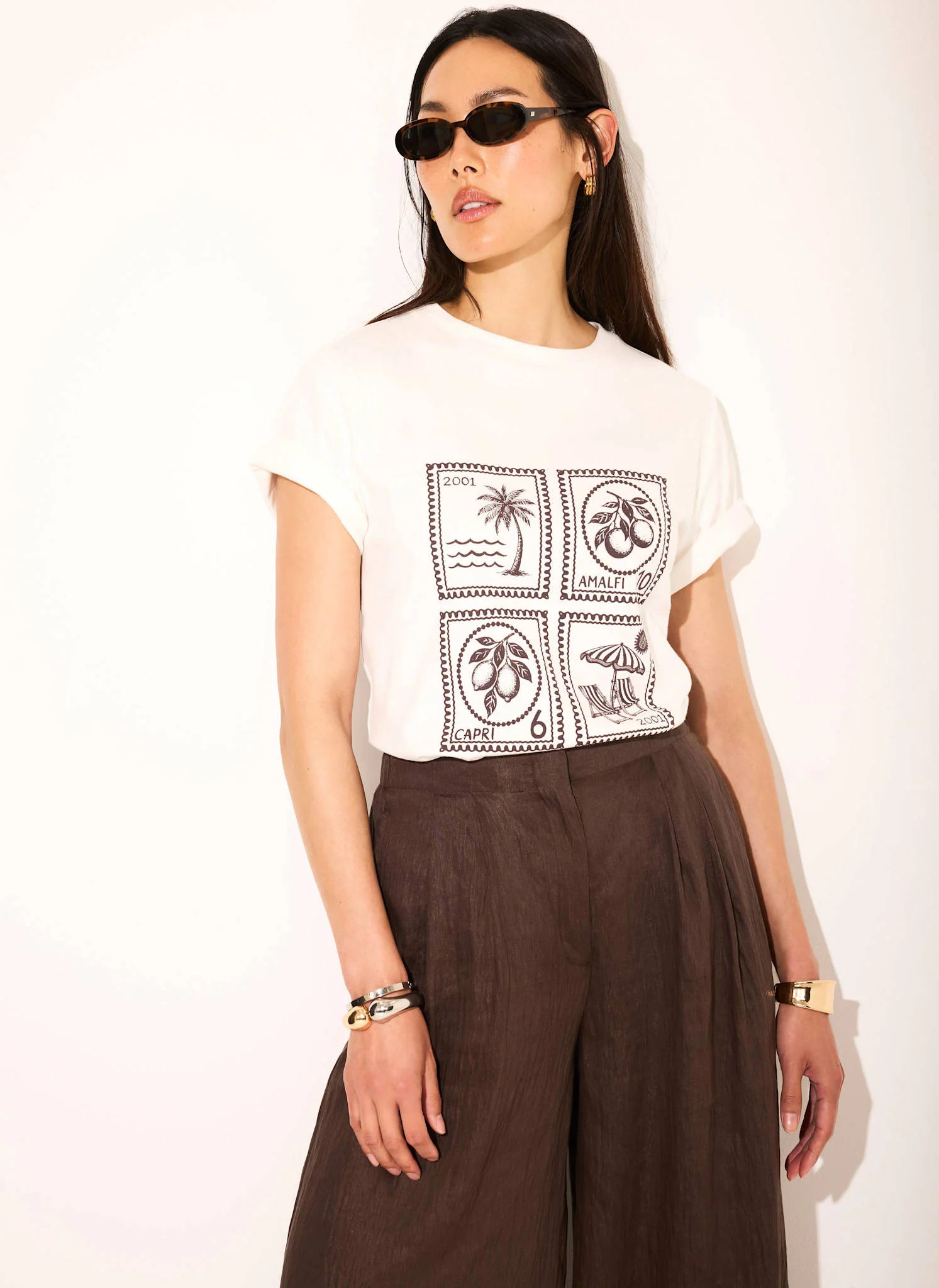 White Cotton Stamp Graphic T-Shirt - Image 4
