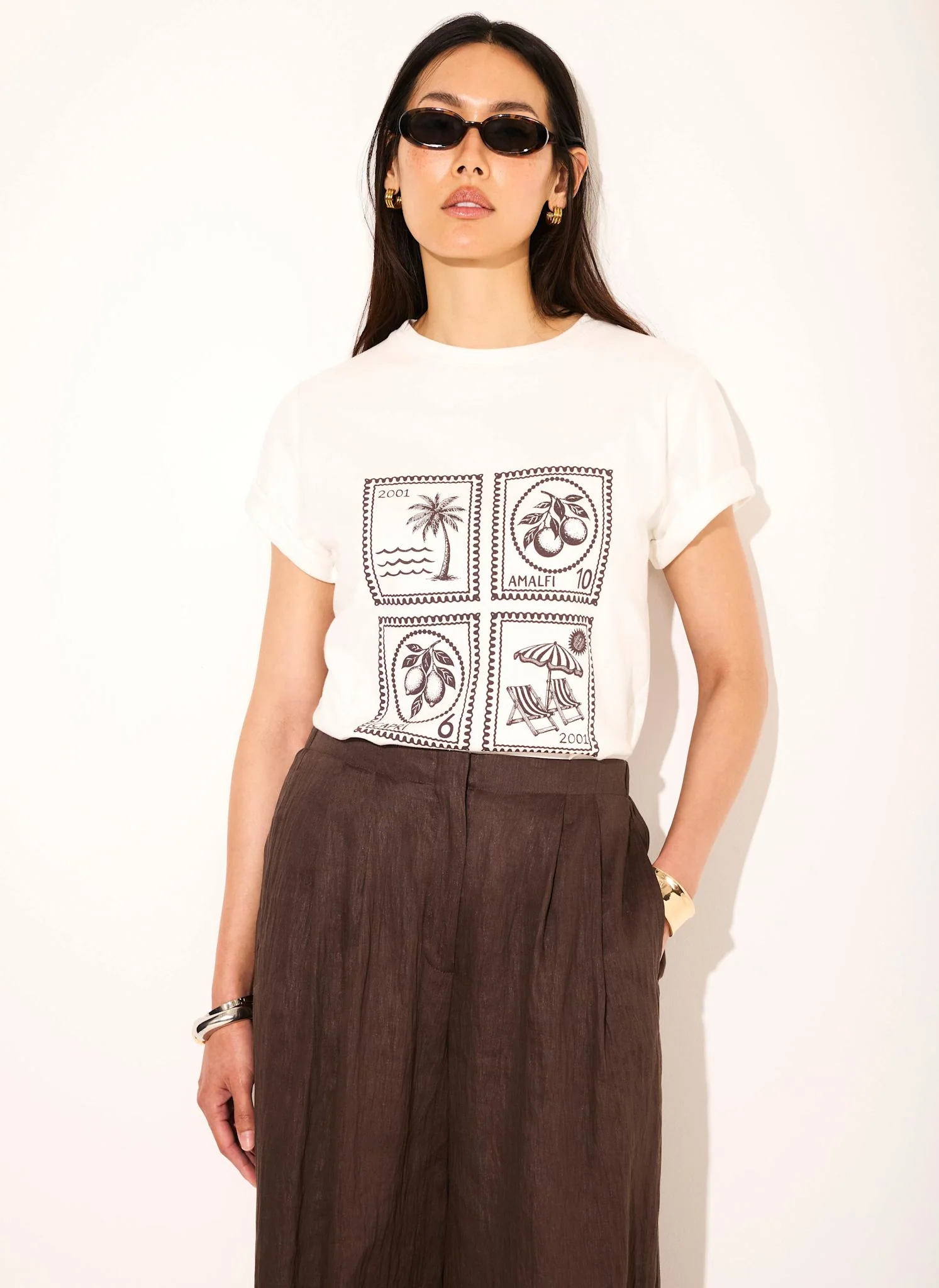 White Cotton Stamp Graphic T-Shirt - Image 6