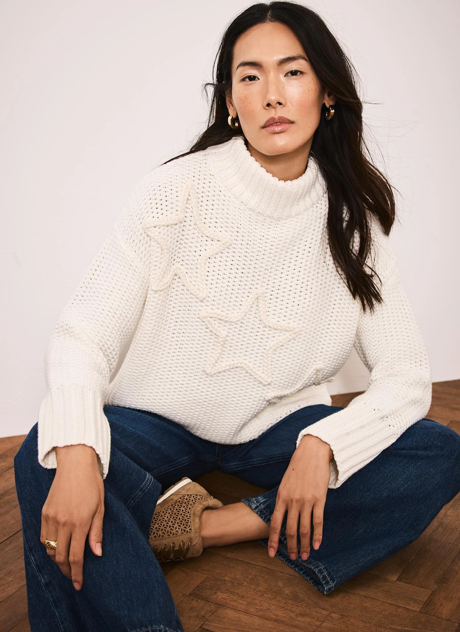 White Cotton Blend Star Detail Jumper - Image 2