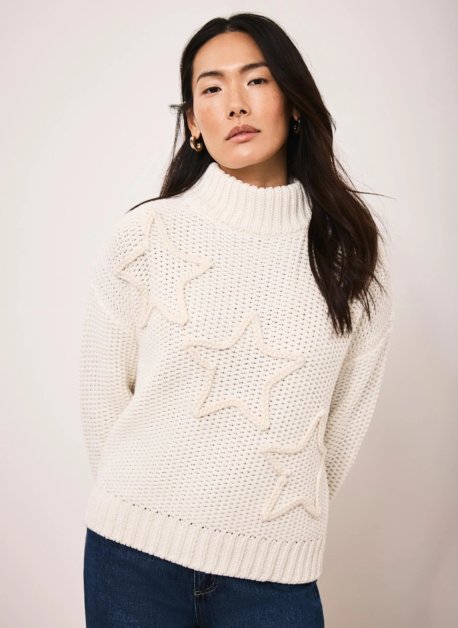 White Cotton Blend Star Detail Jumper - Image 4