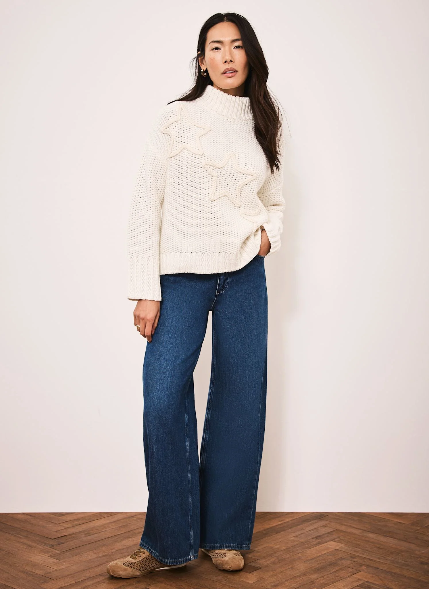 White Cotton Blend Star Detail Jumper - Image 5