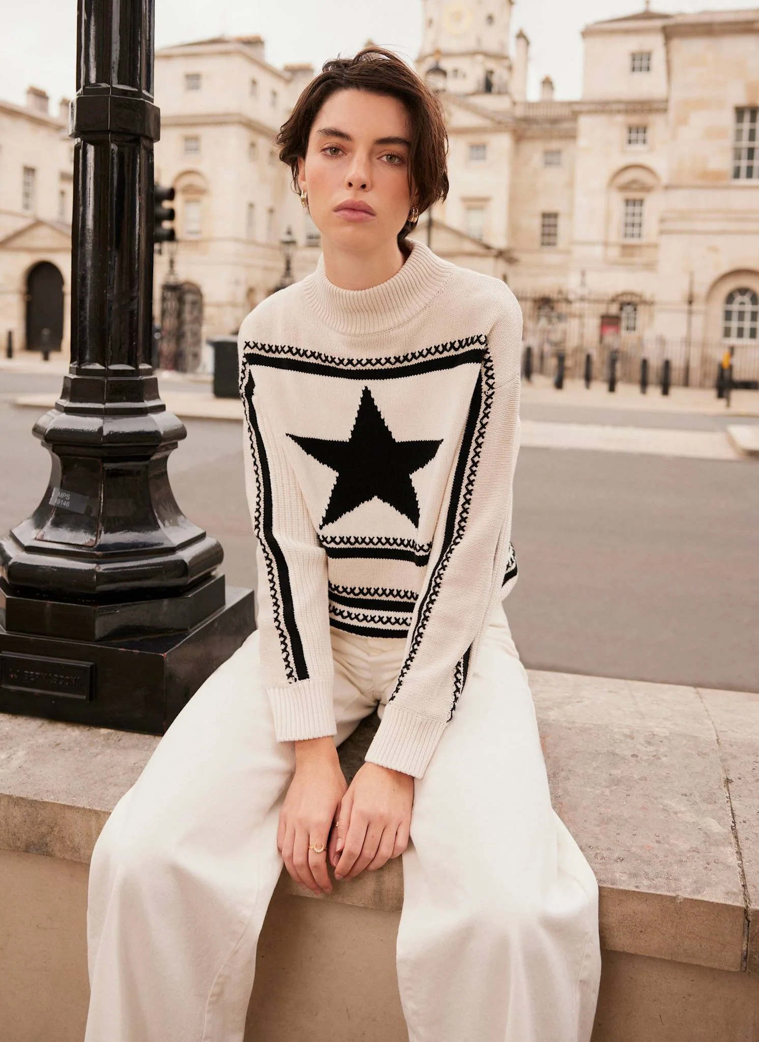 White Cotton Blend Star Jumper - Image 3