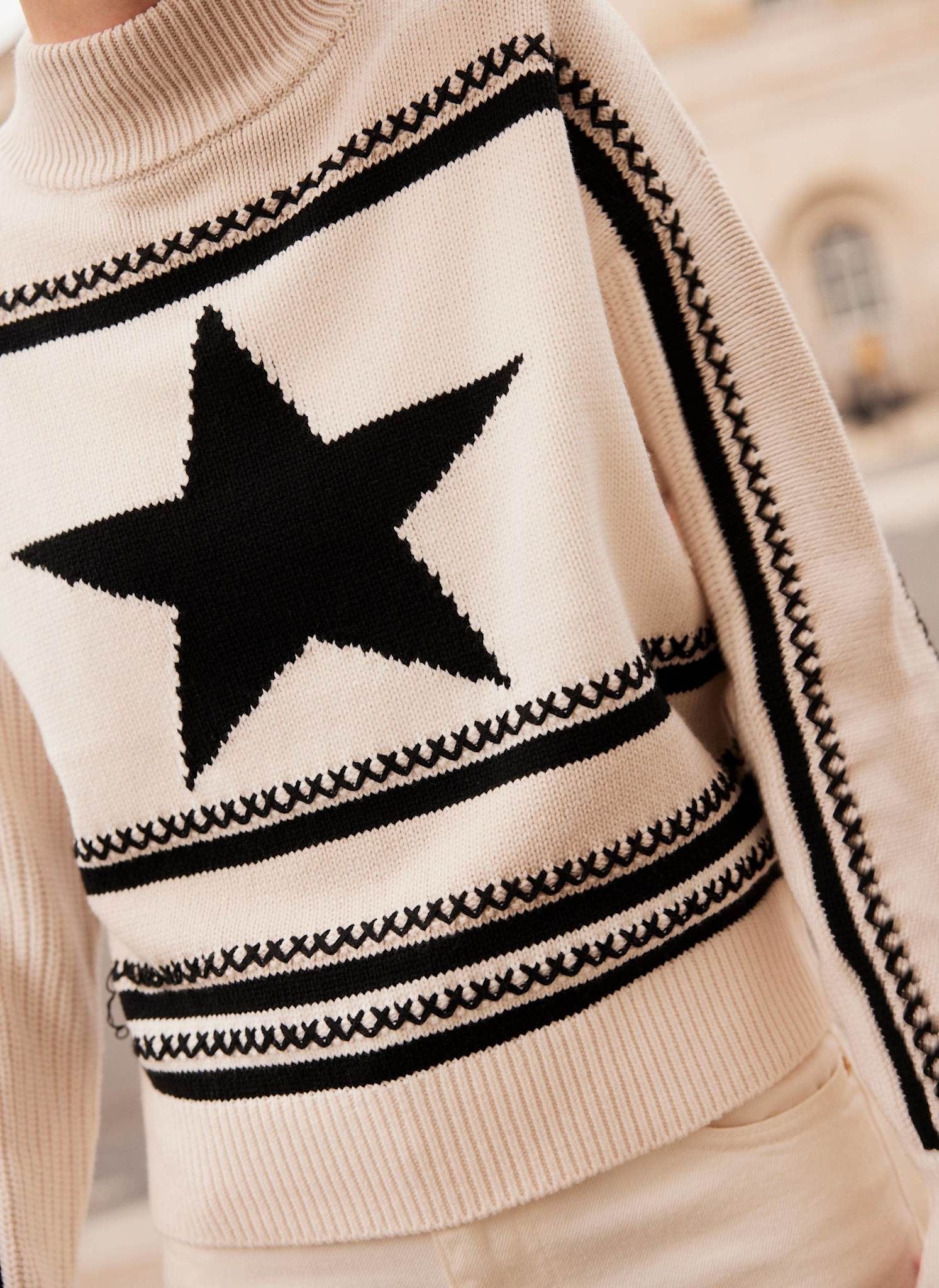 White Cotton Blend Star Jumper - Image 4