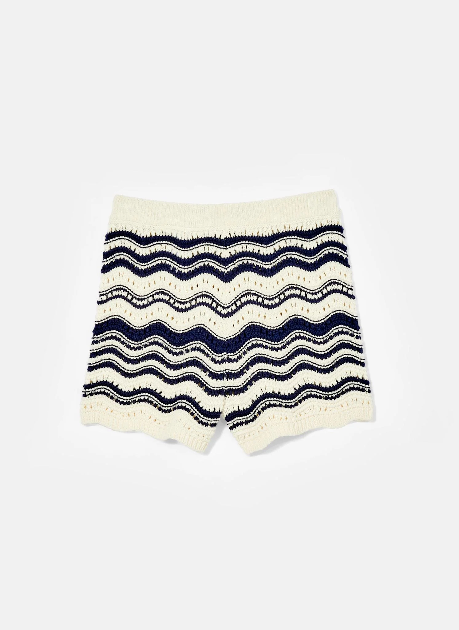 White Striped Knit Cotton Shorts - Image 6