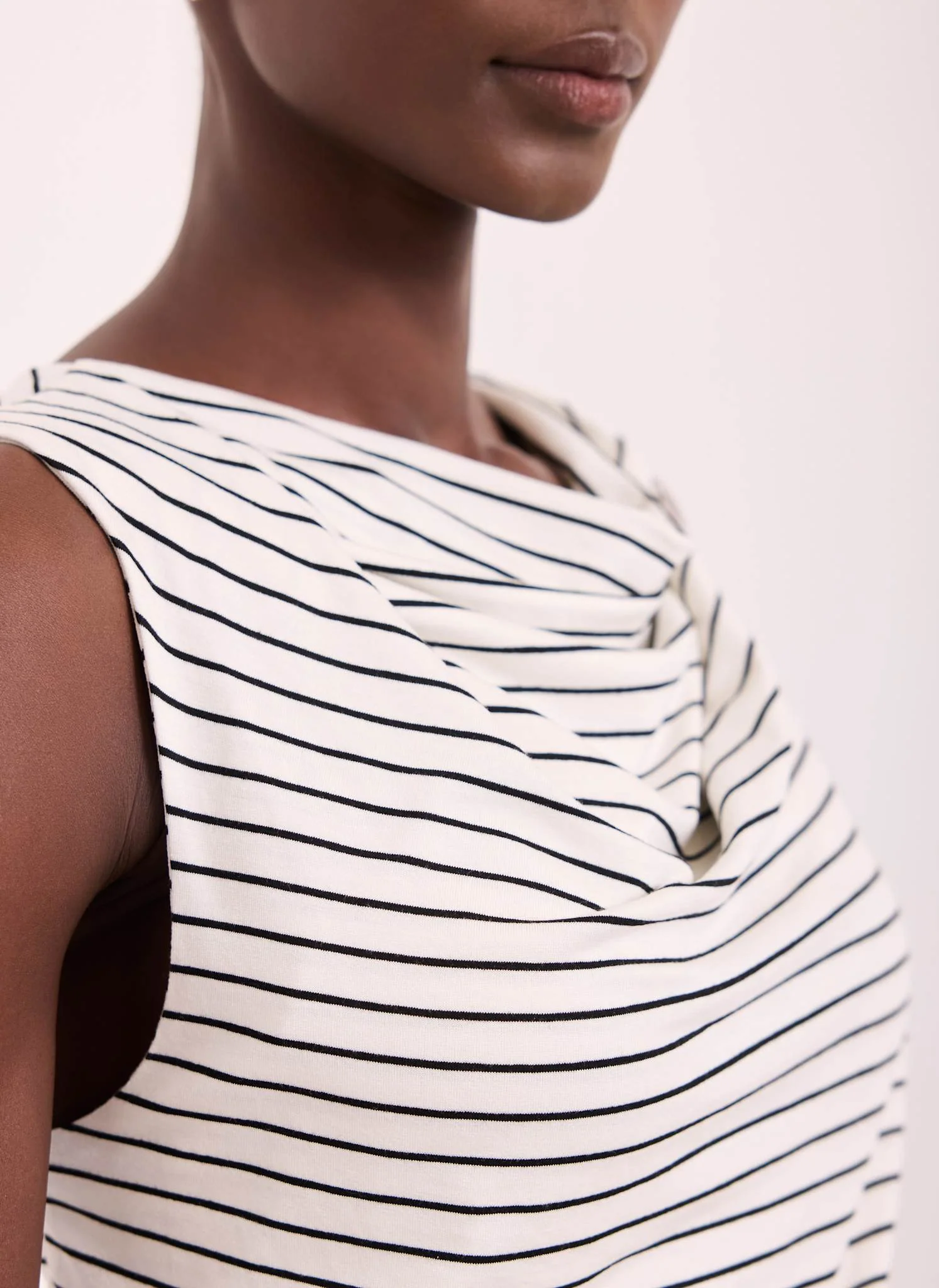 White & Black Stripe Cowl Neck Top - Image 6