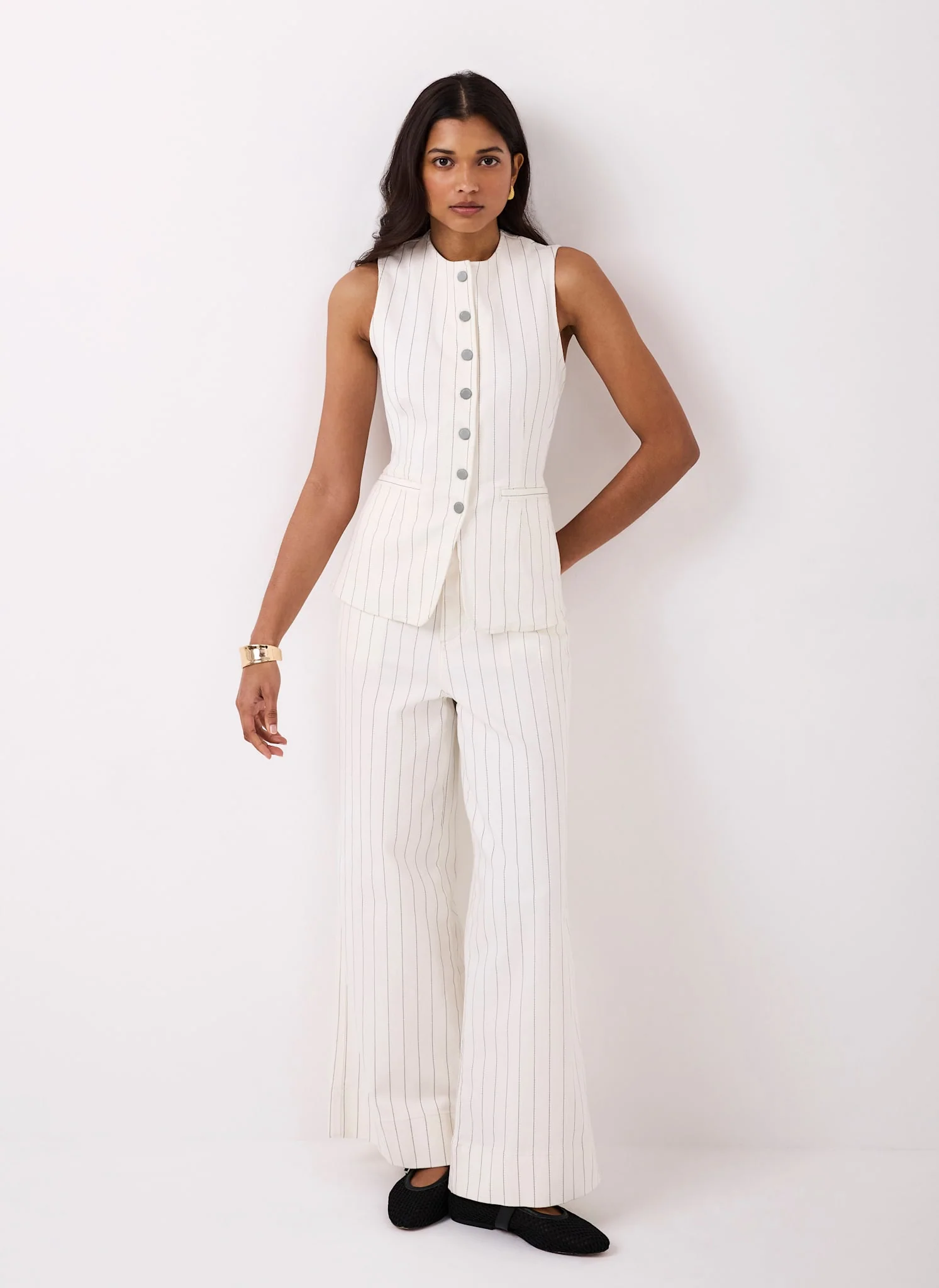 White Pinstripe Wide Jeans - Image 2