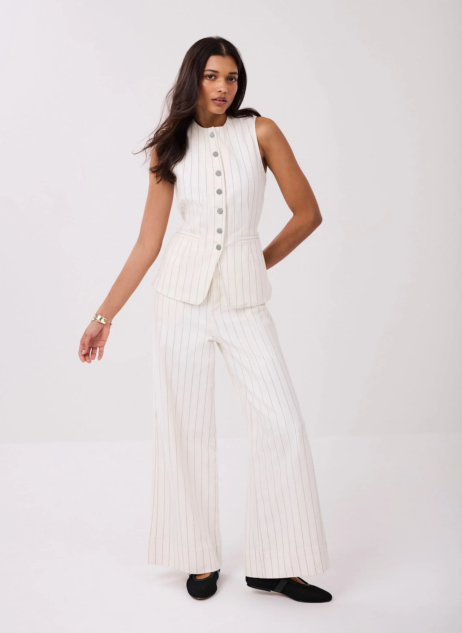 White Pinstripe Wide Jeans - Image 3