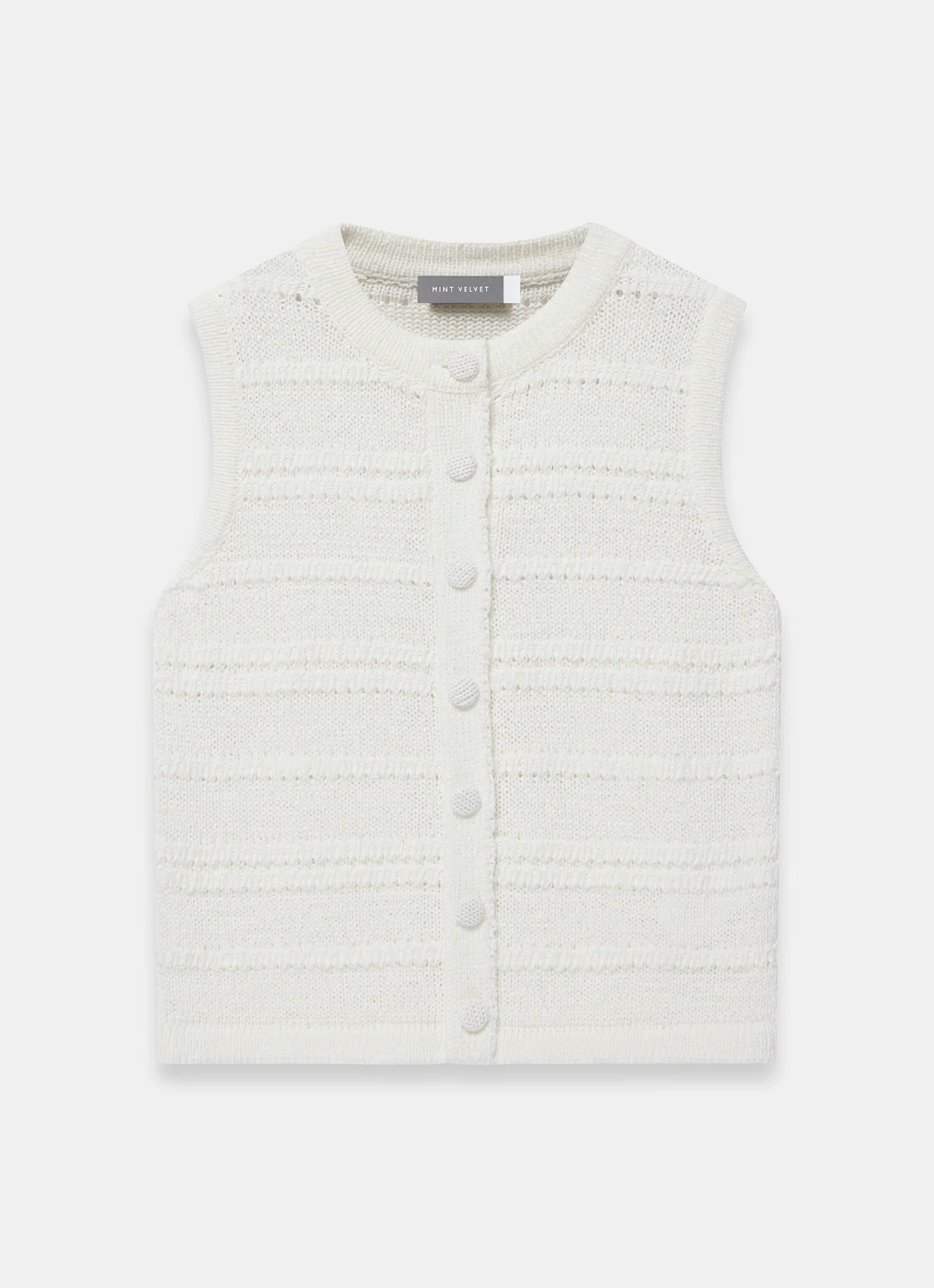 White Cotton Blend Button Detail Knit Top - Image 7