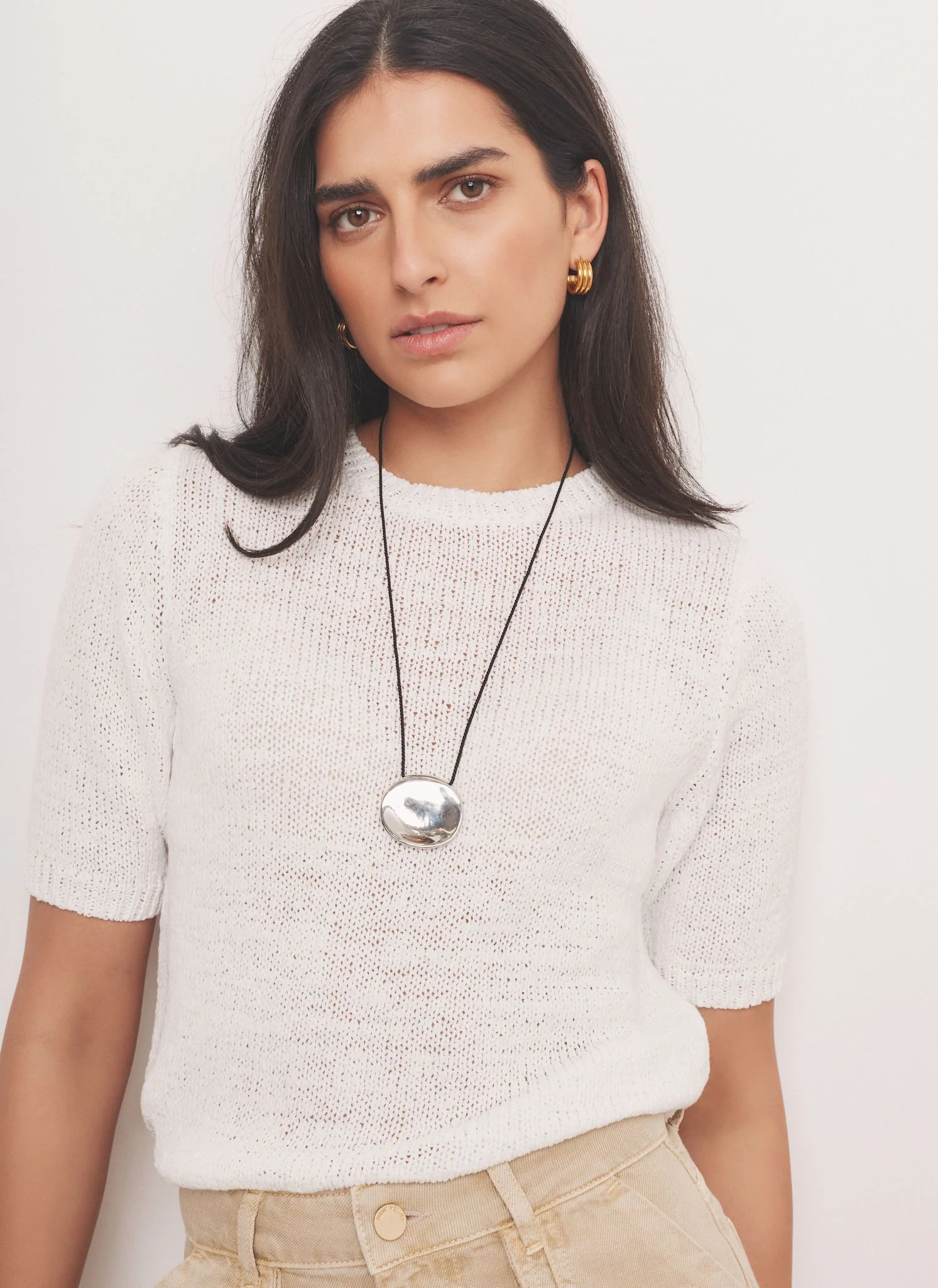 White Cotton Blend Knit Top - Image 3