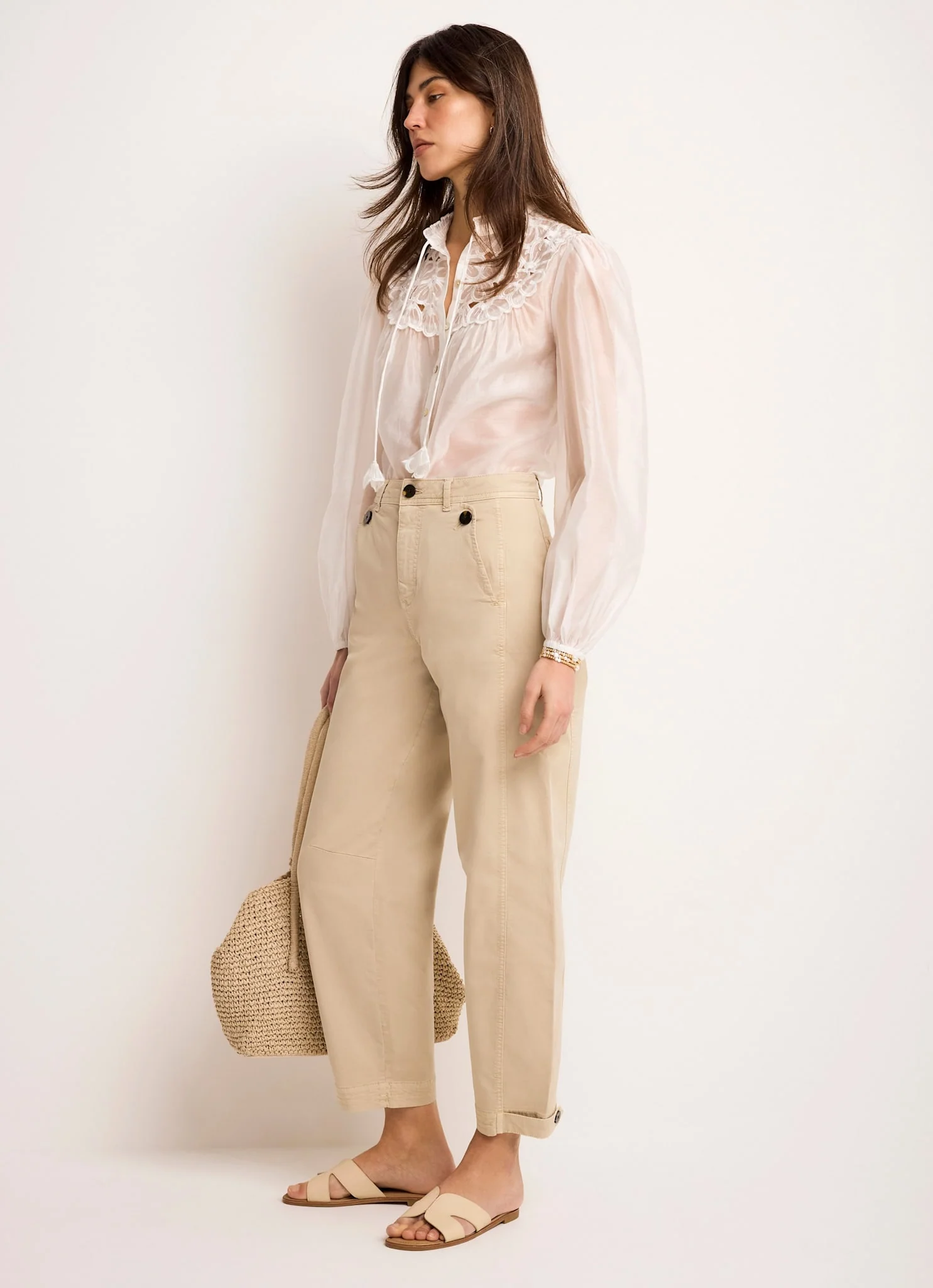 White Floral Detail Sheer Blouse - Image 3