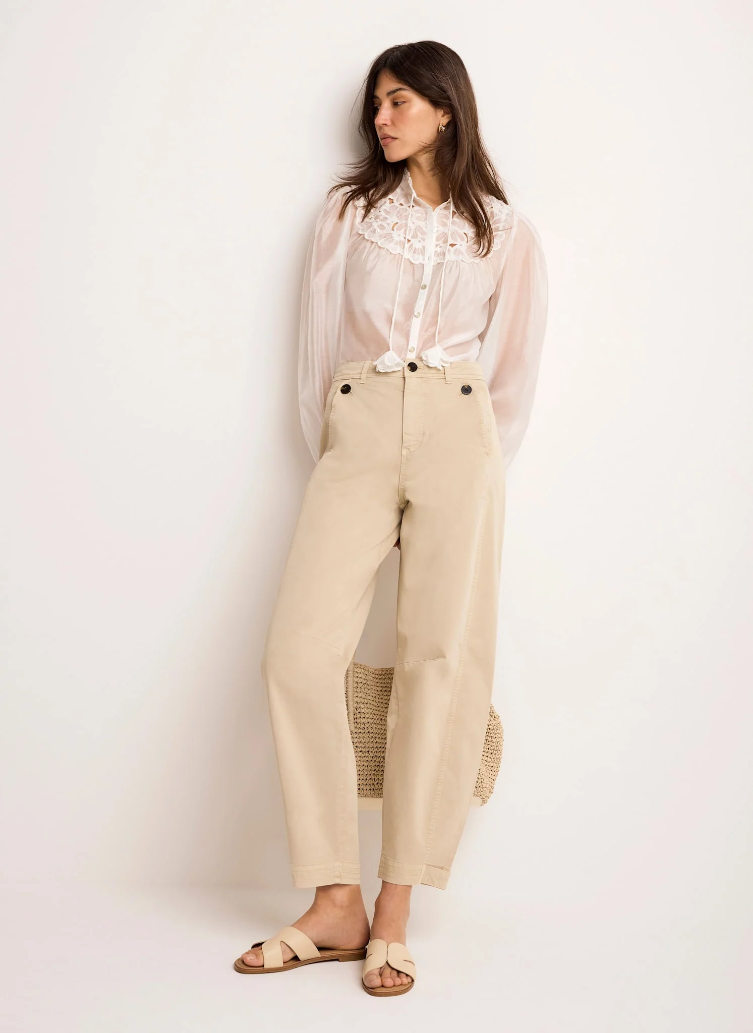 White Floral Detail Sheer Blouse - Image 5