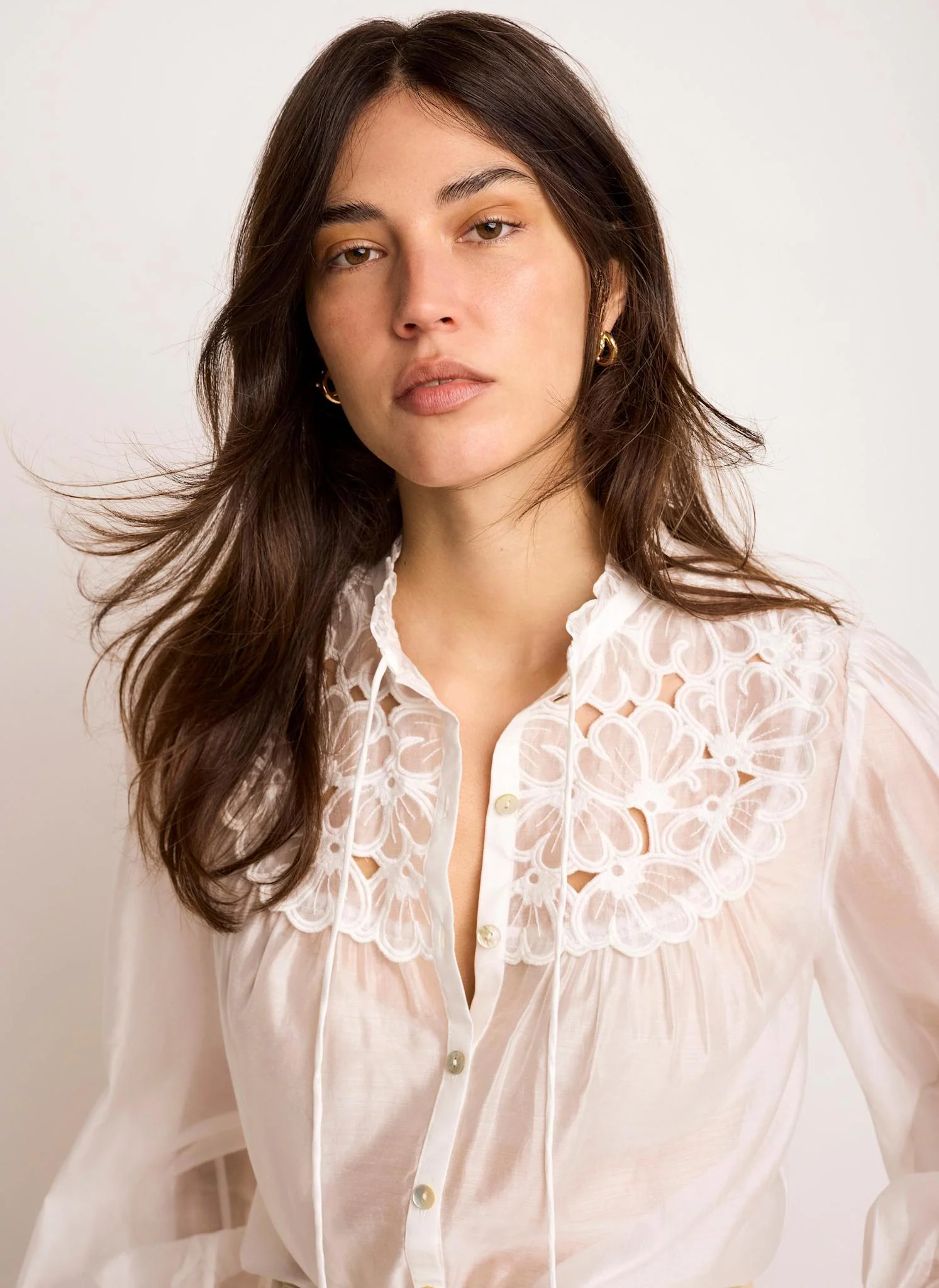 White Floral Detail Sheer Blouse - Image 6
