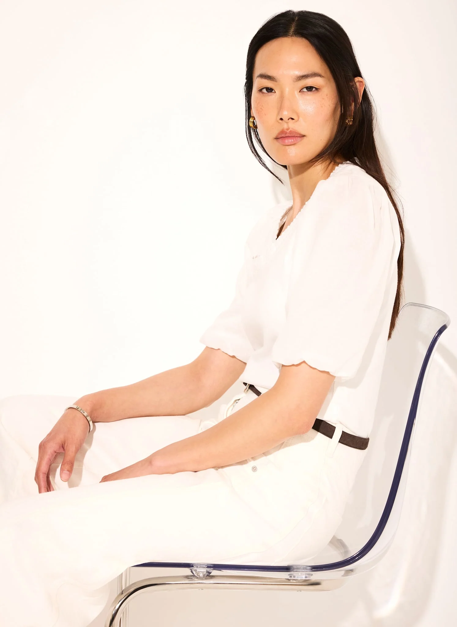 White Cotton Puff Sleeve Top - Image 2