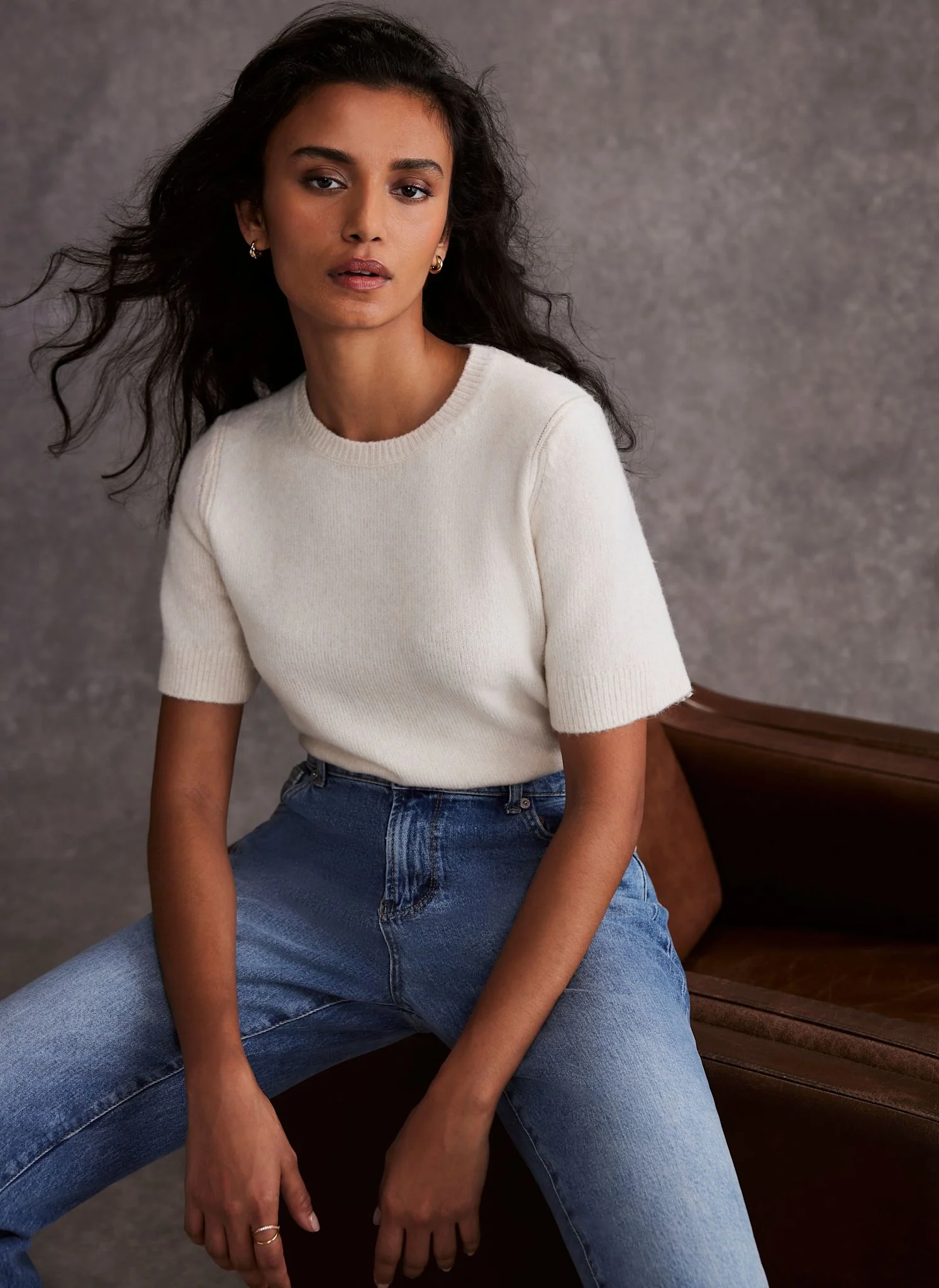 Cream Fitted Knit Tee - Image 2
