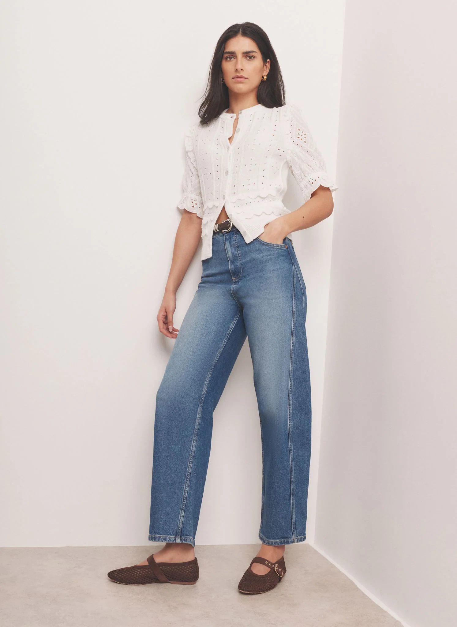 White Cotton Broderie Knit Top - Image 4