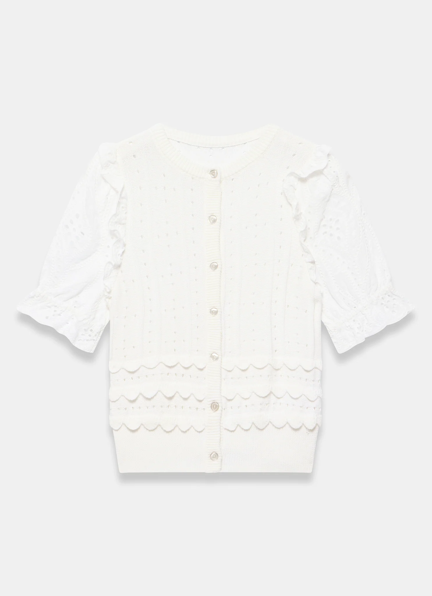 White Cotton Broderie Knit Top - Image 6