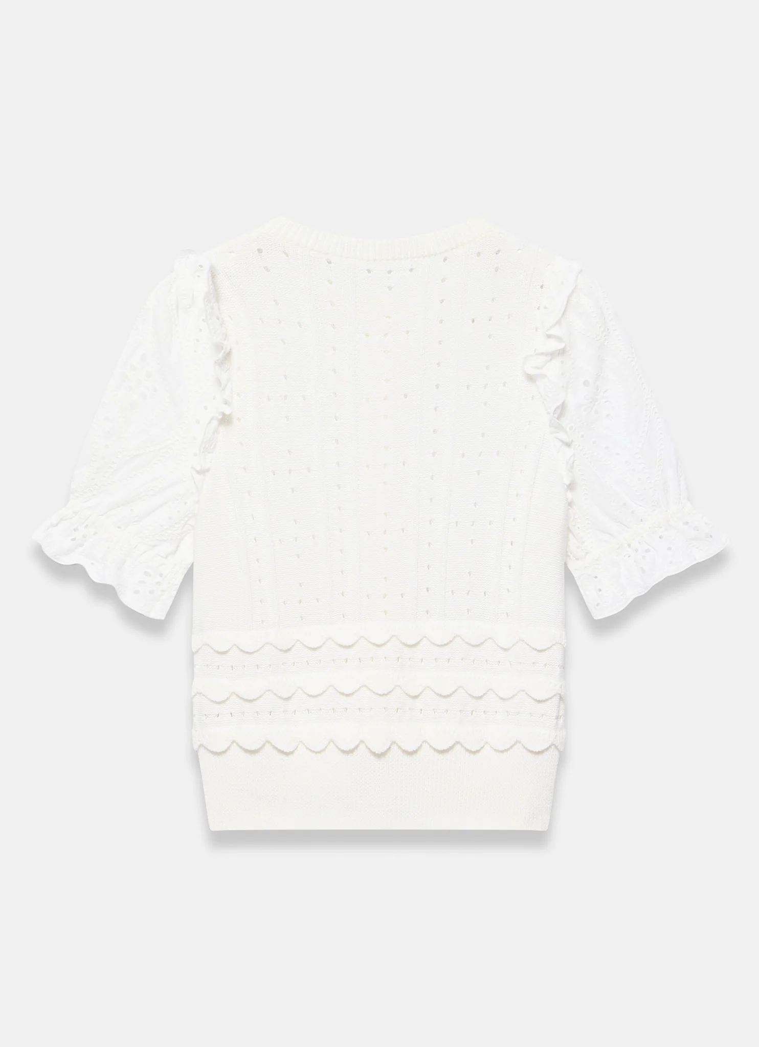 White Cotton Broderie Knit Top - Image 7