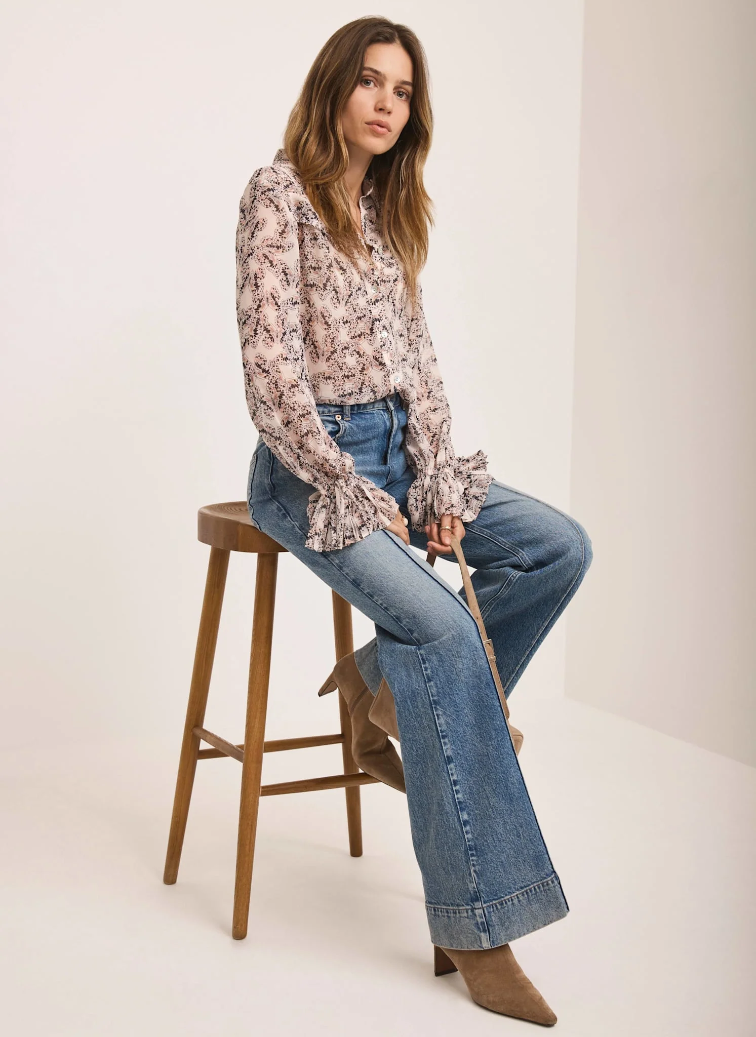 Cream Butterfly Print Blouse - Image 2