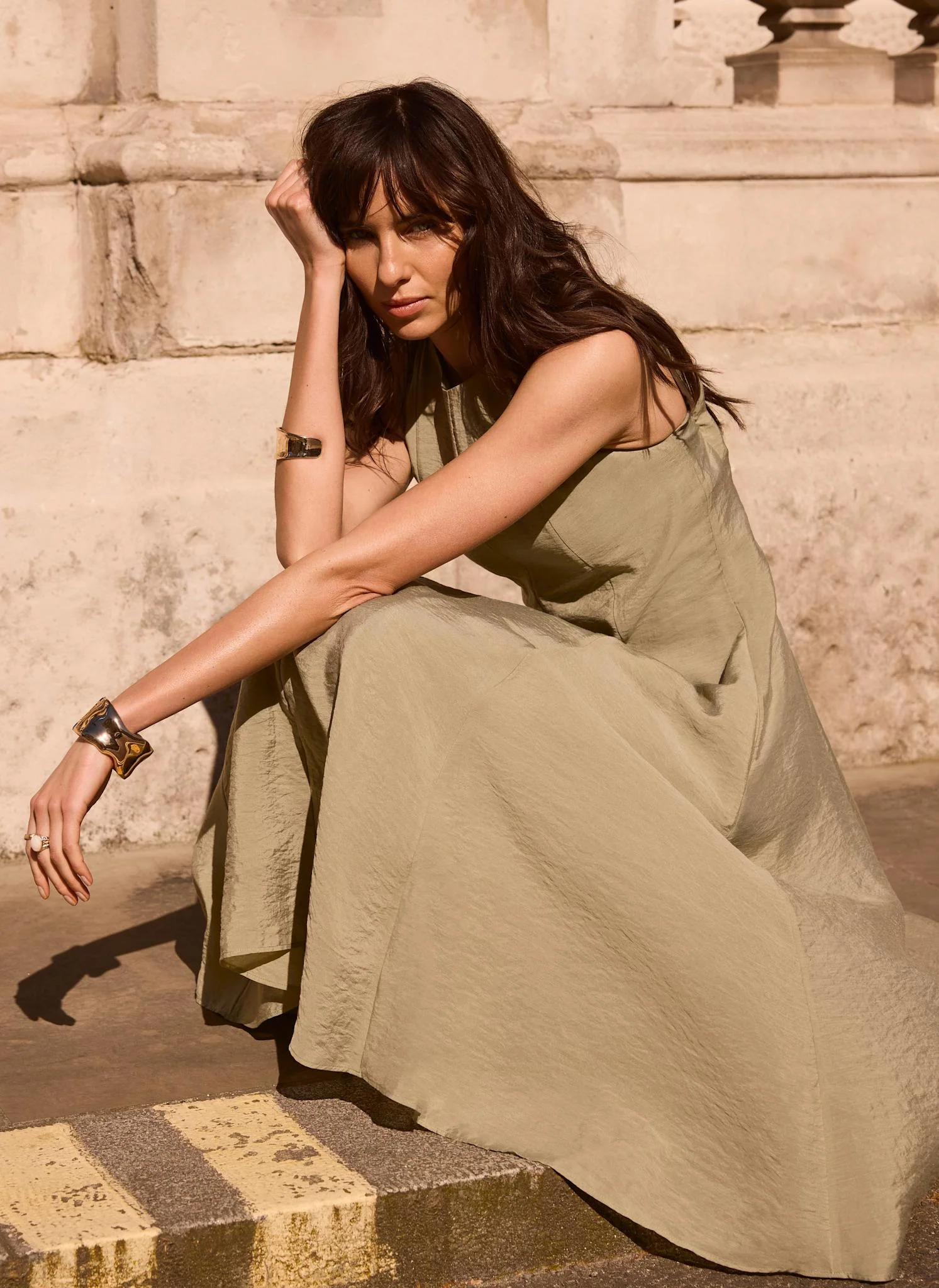 Khaki Sleeveless Midi Dress - Image 2