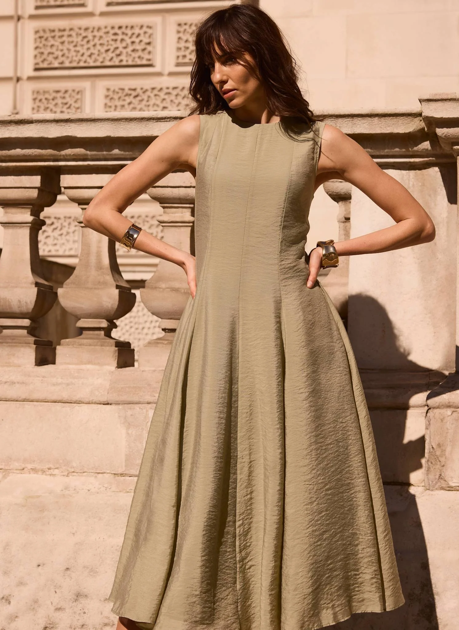 Khaki Sleeveless Midi Dress - Image 3