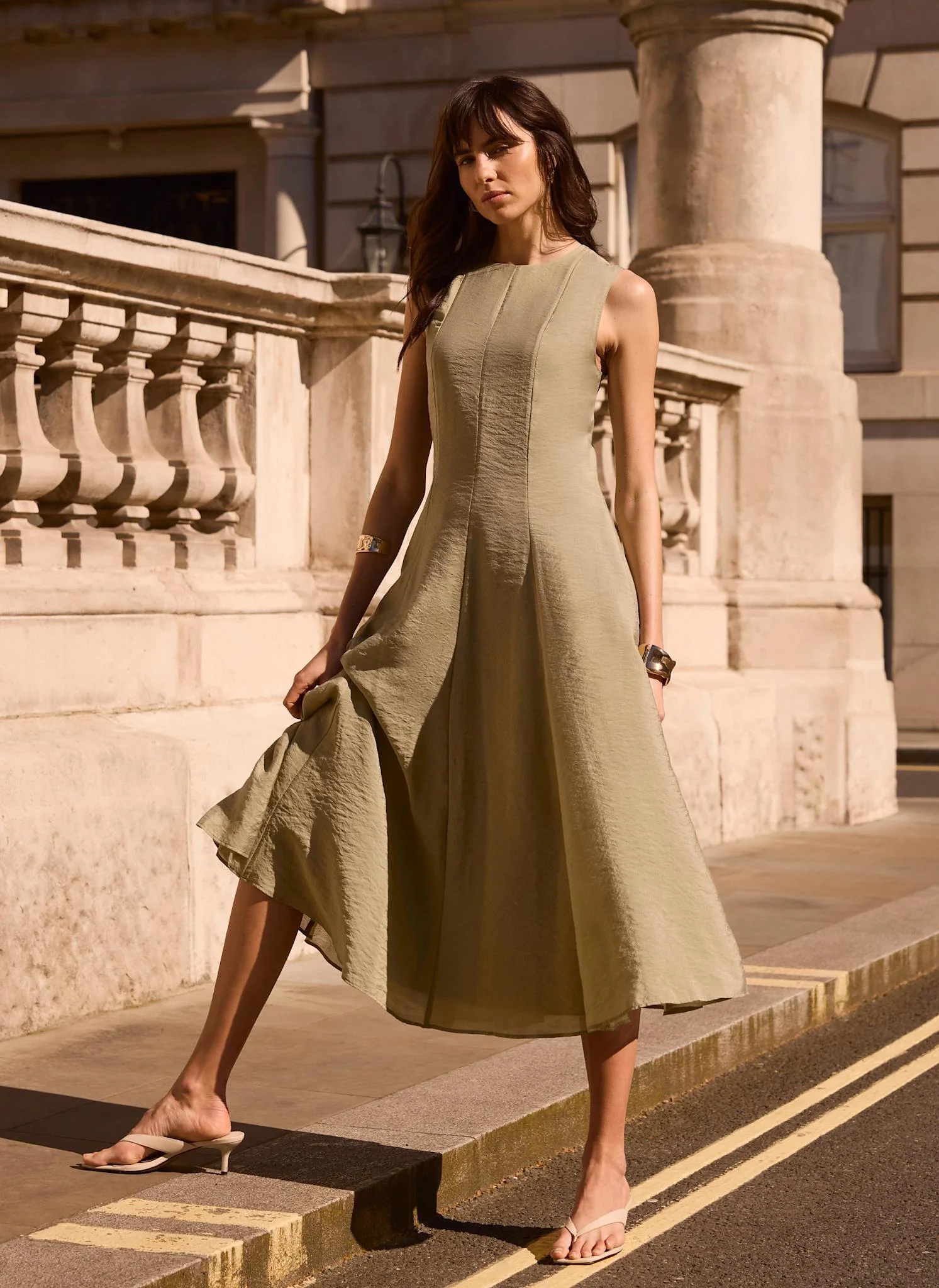 Khaki Sleeveless Midi Dress - Image 4