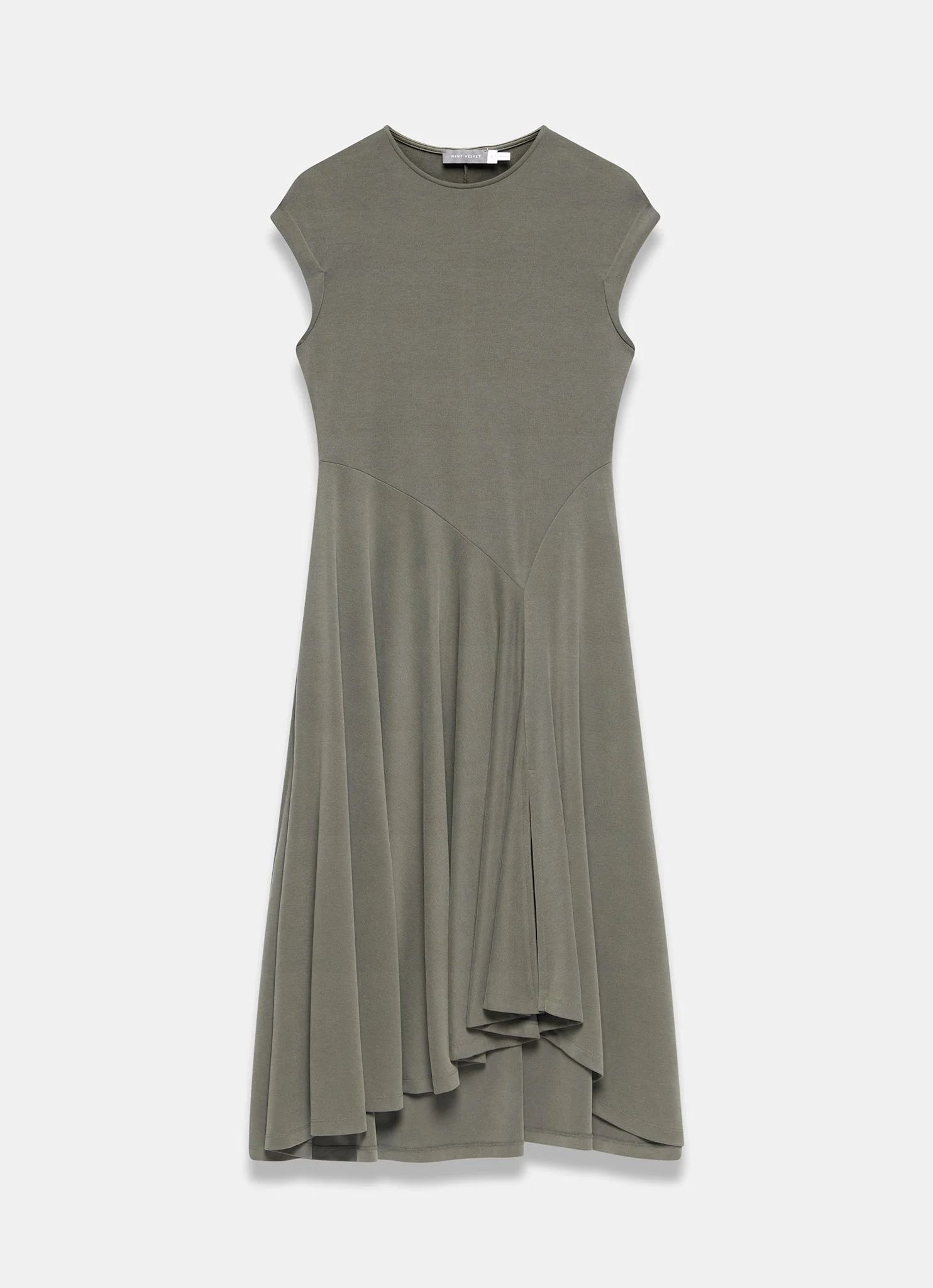 Khaki Jersey Asymmetric Midi Dress - Image 7