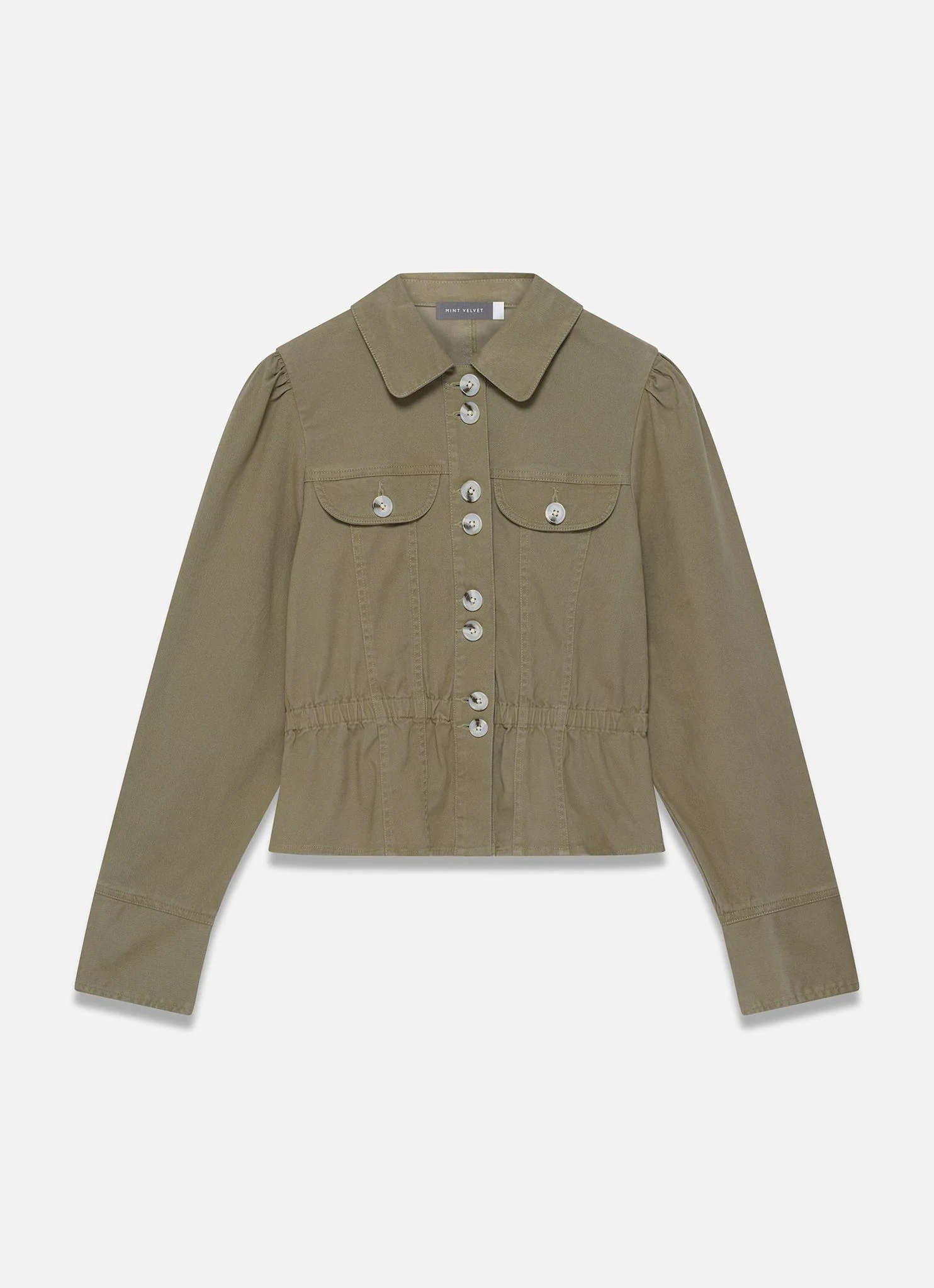 Khaki Cotton Blend Peplum Jacket - Image 6