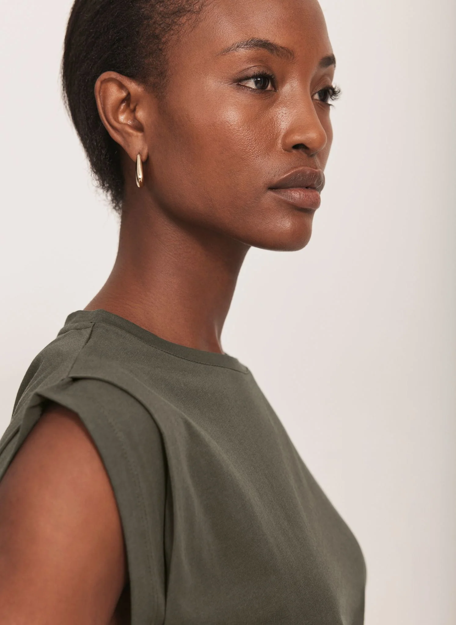 Khaki Cotton Extended Shoulder T-Shirt - Image 3