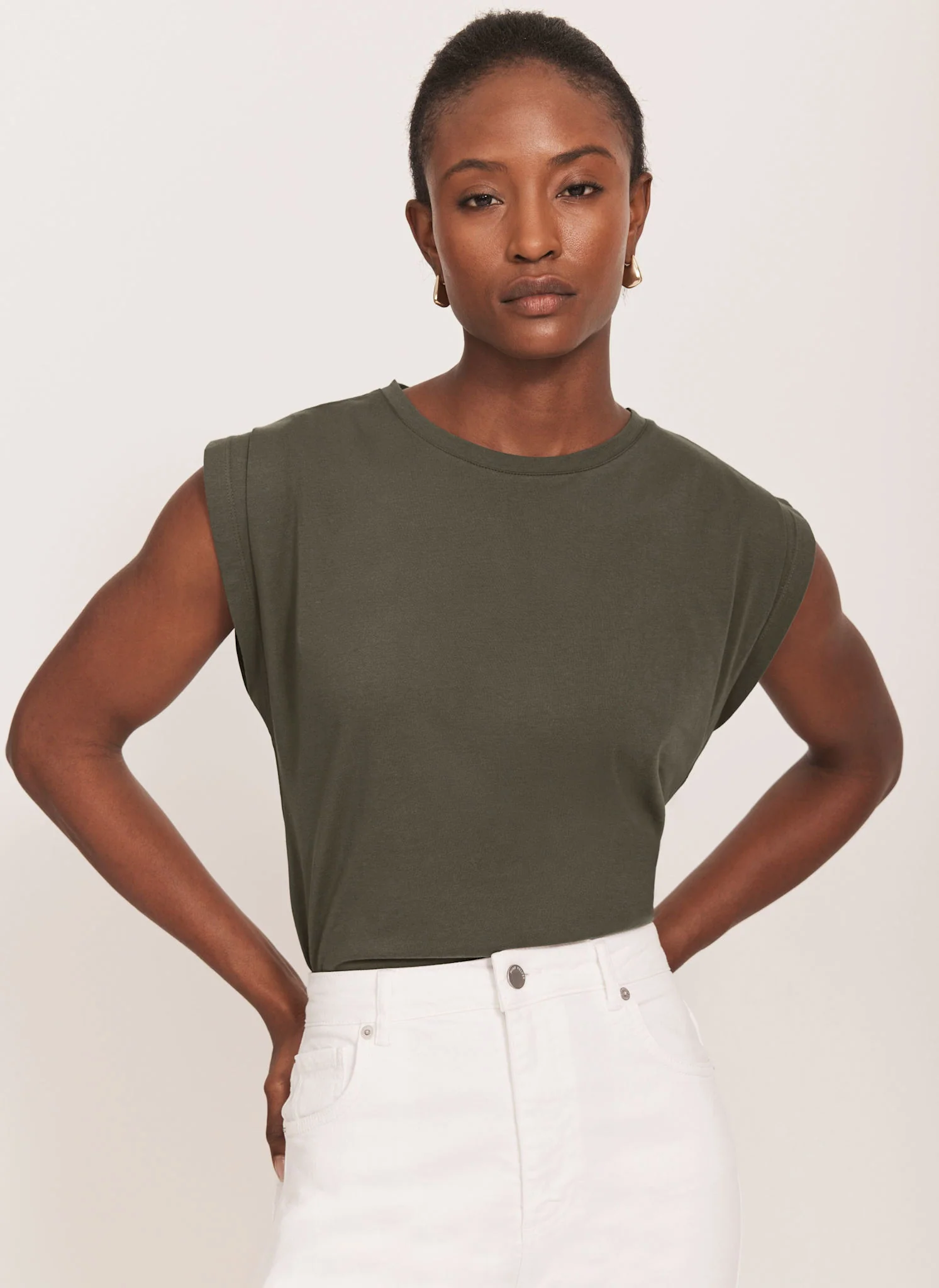 Khaki Cotton Extended Shoulder T-Shirt - Image 4