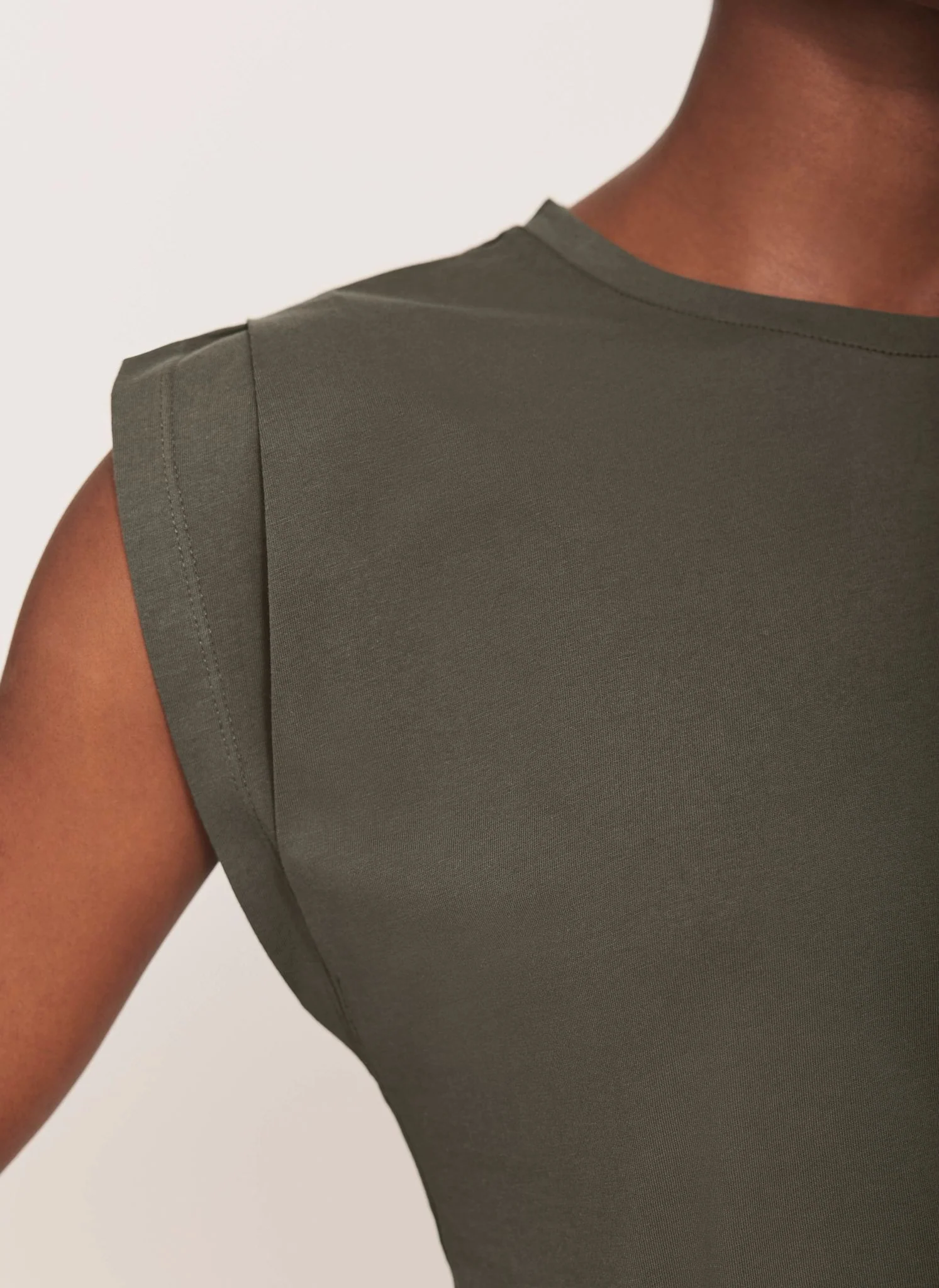 Khaki Cotton Extended Shoulder T-Shirt - Image 5