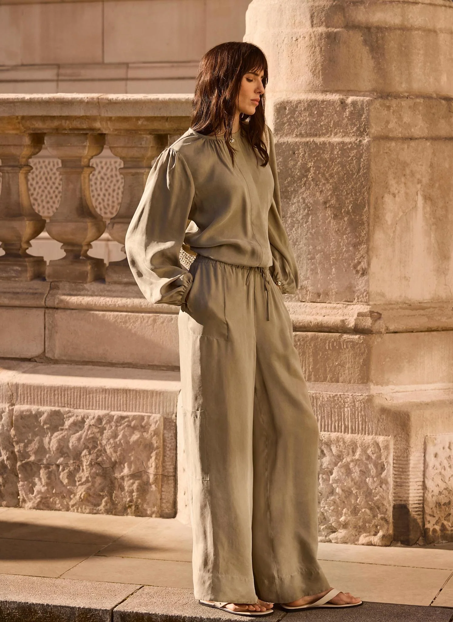 Khaki Utility Wide Leg Trousers - Image 3