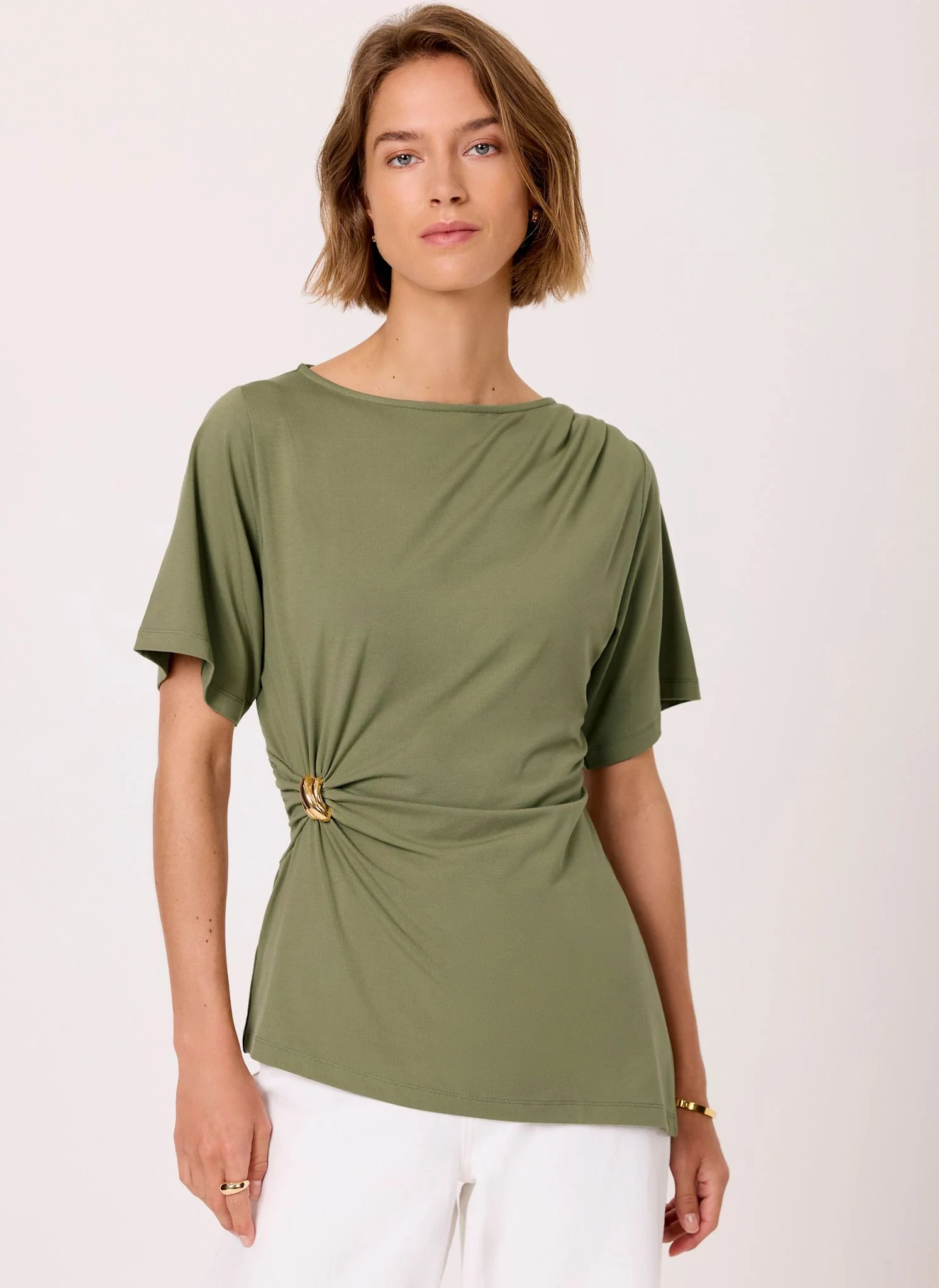 Khaki Gathered Detail Top - Image 2