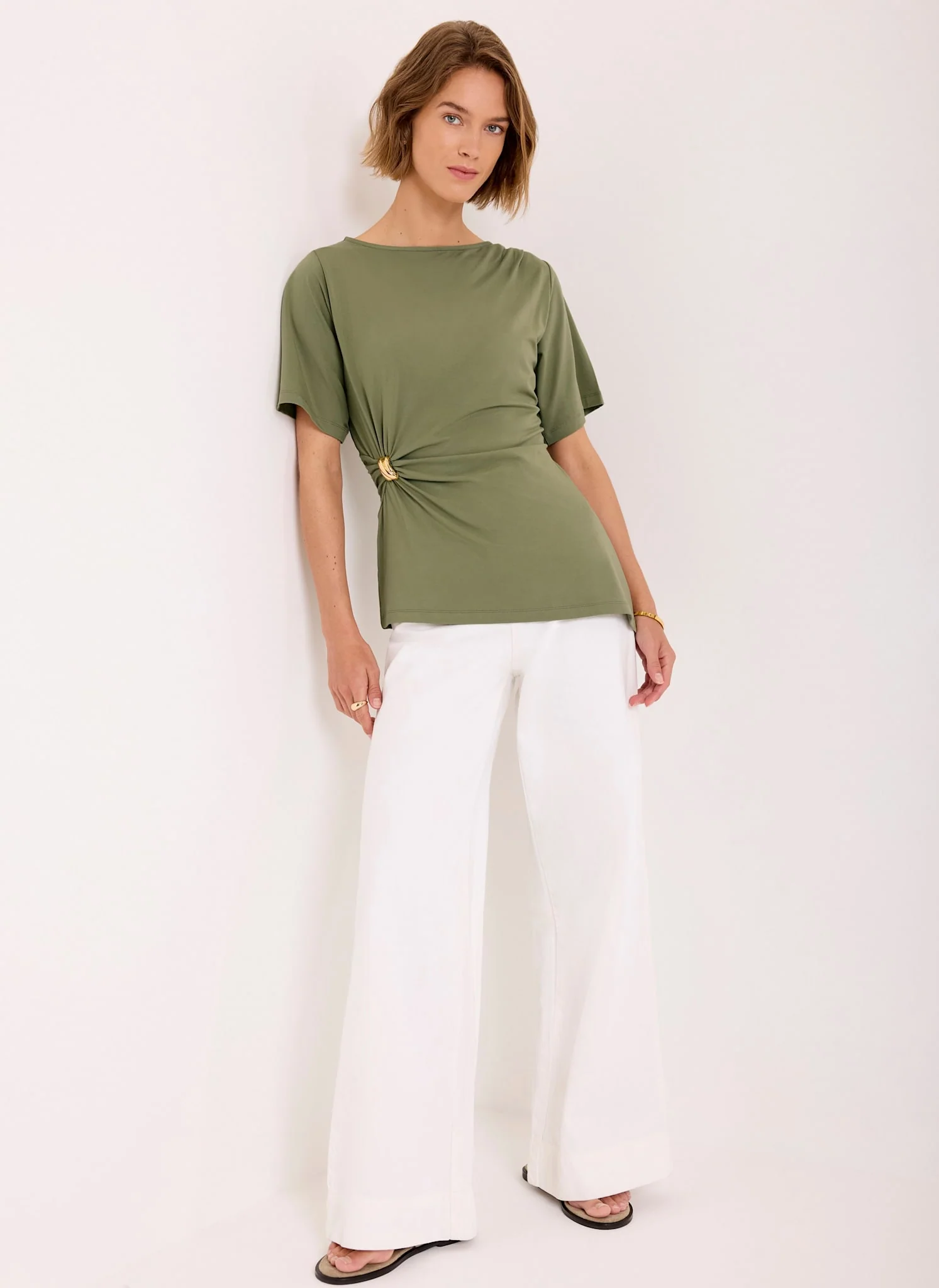 Khaki Gathered Detail Top - Image 3