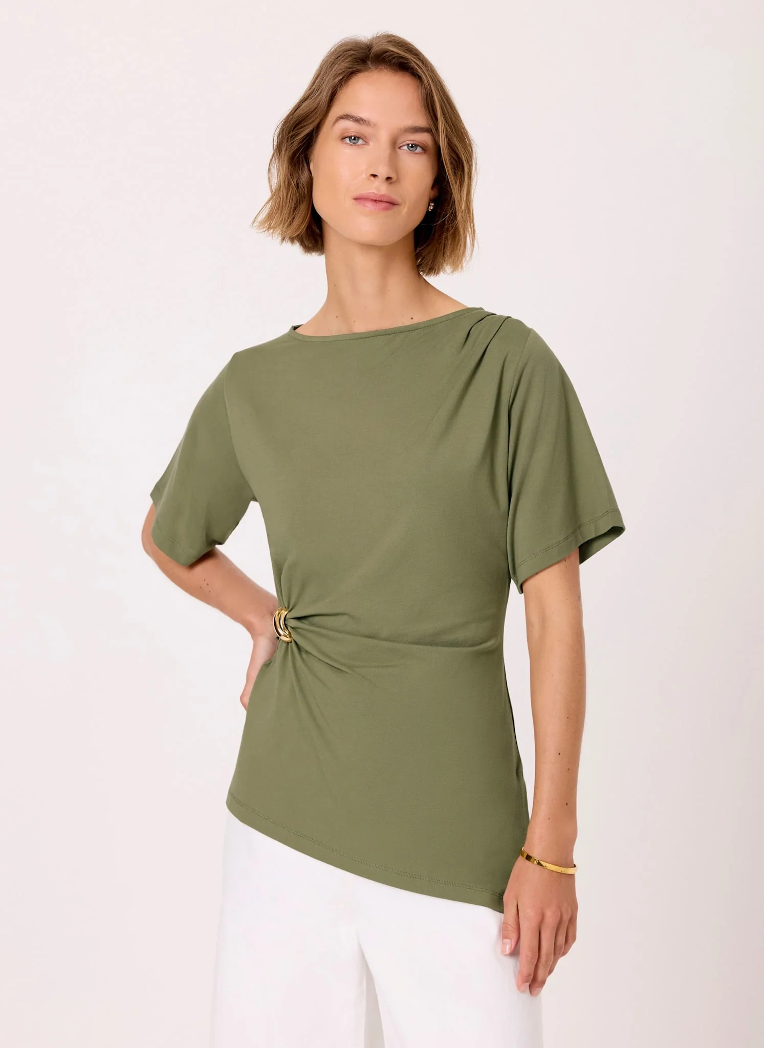 Khaki Gathered Detail Top - Image 5