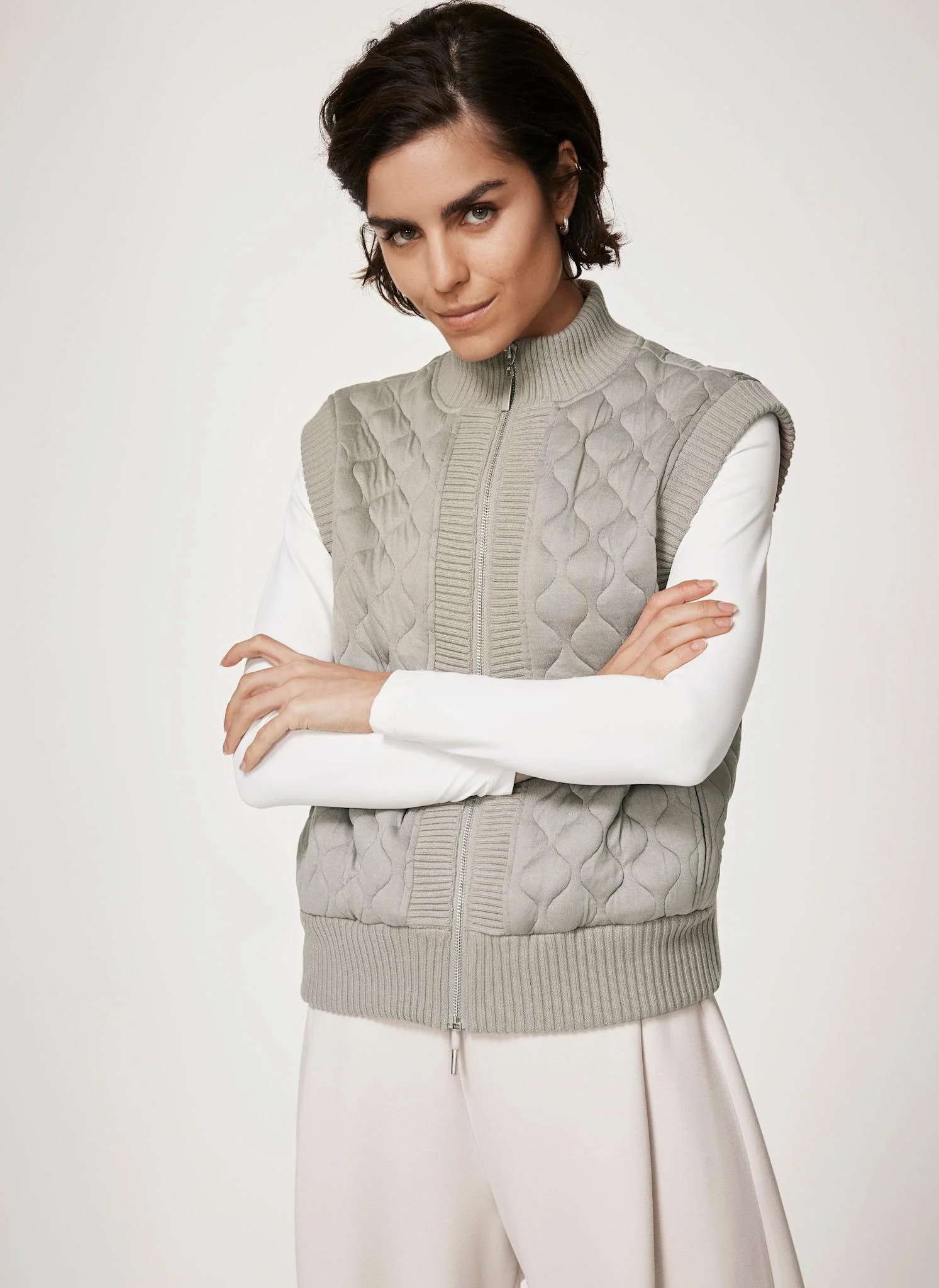 Khaki Quilted Cotton Blend Gilet - Image 3