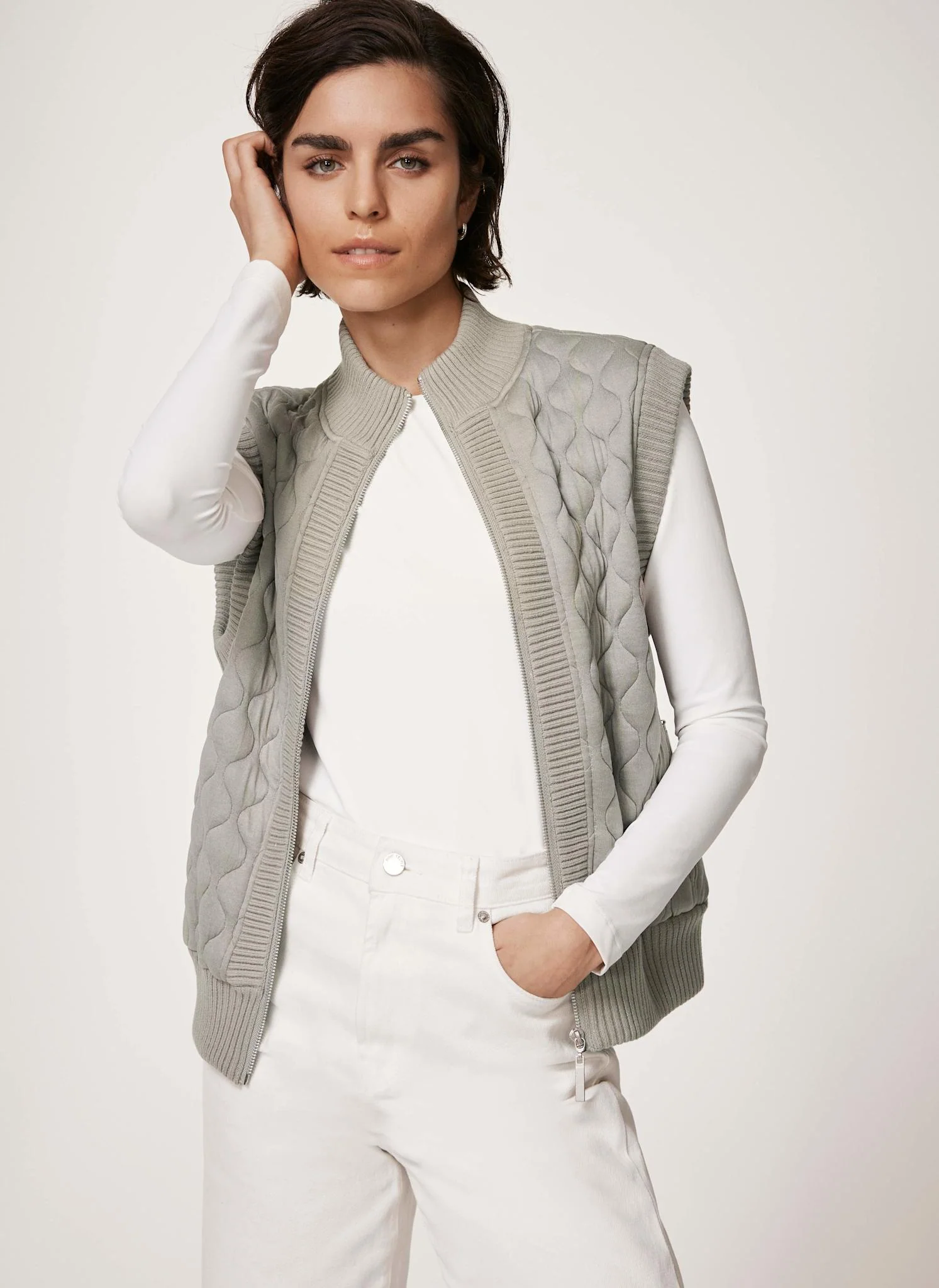 Khaki Quilted Cotton Blend Gilet - Image 6