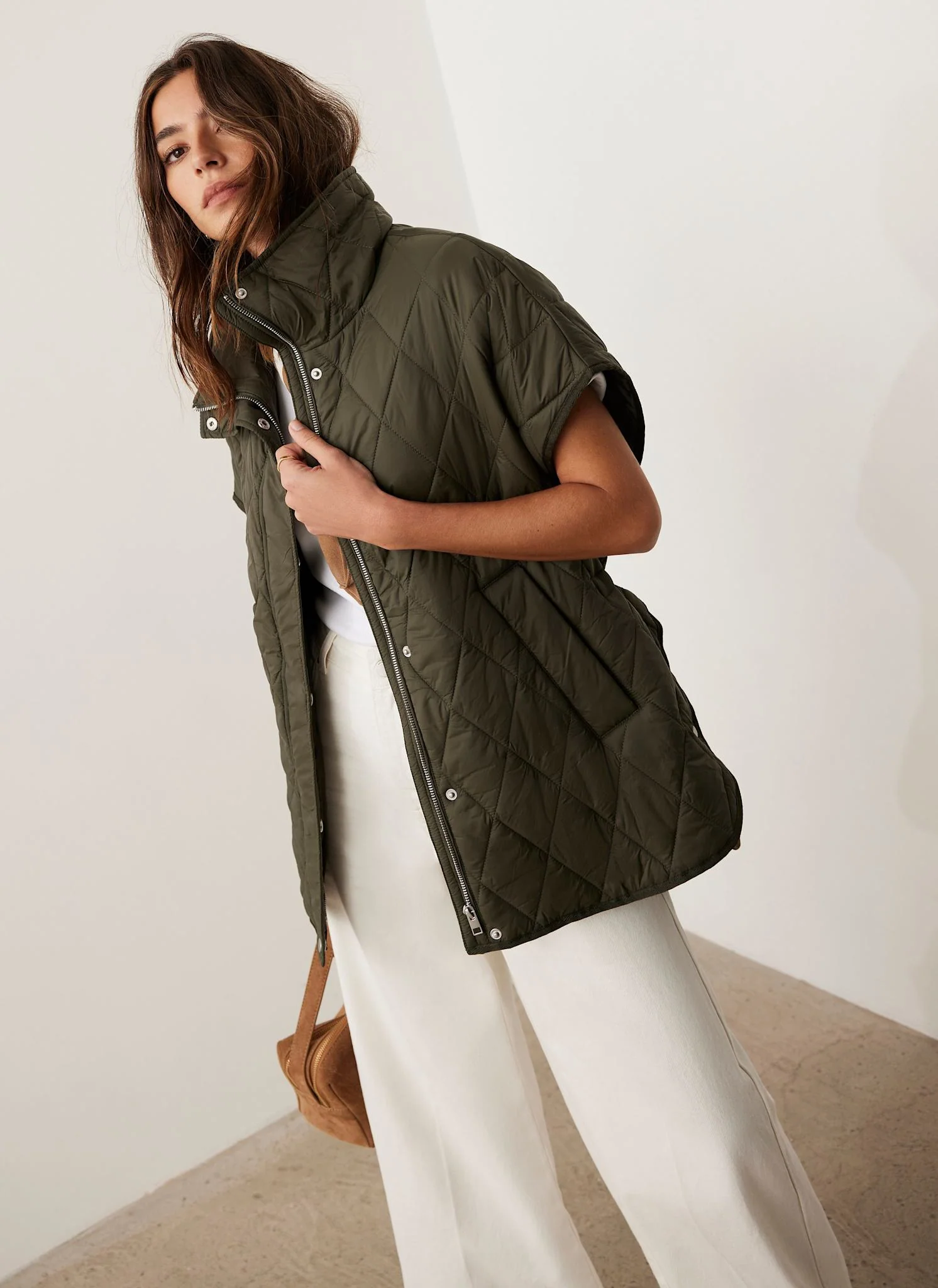 Khaki Quilted Oversized Gilet - Image 5