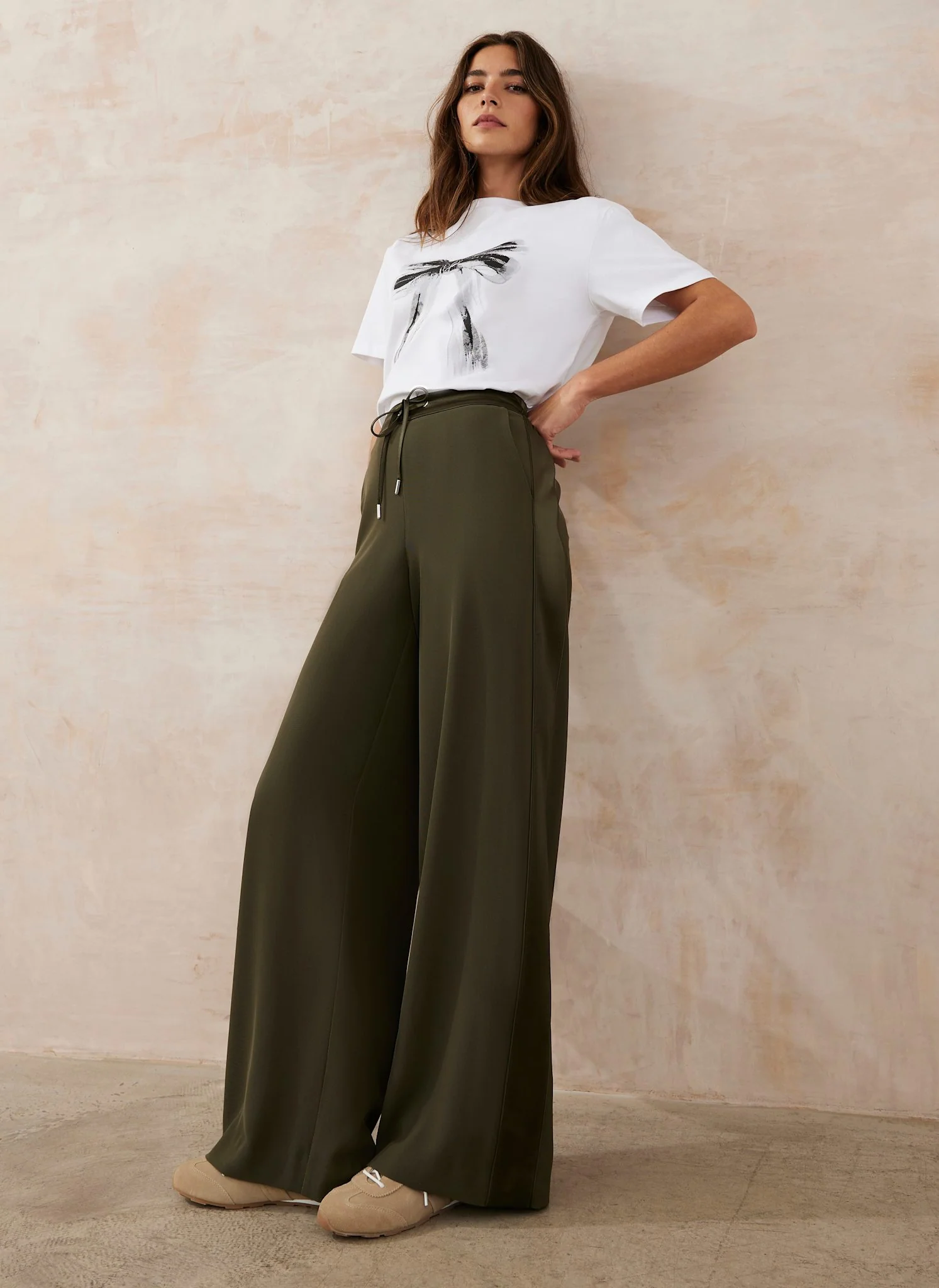 Khaki Side Stripe Wide Trousers - Image 3