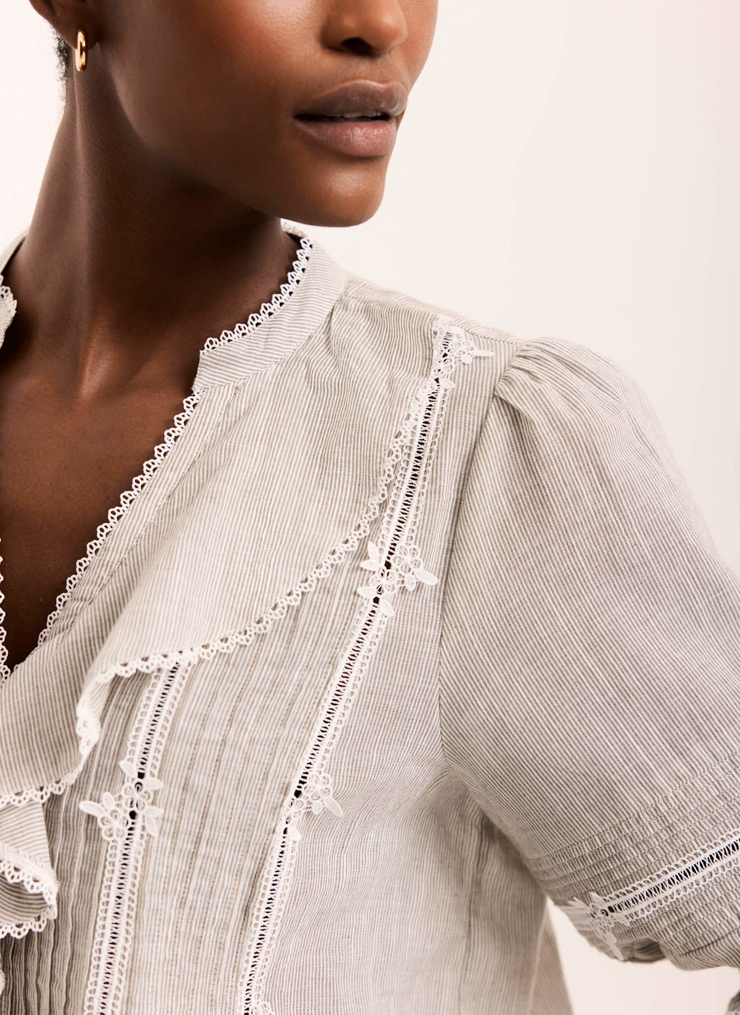 Cotton Stripe Ruffle Blouse - Image 4
