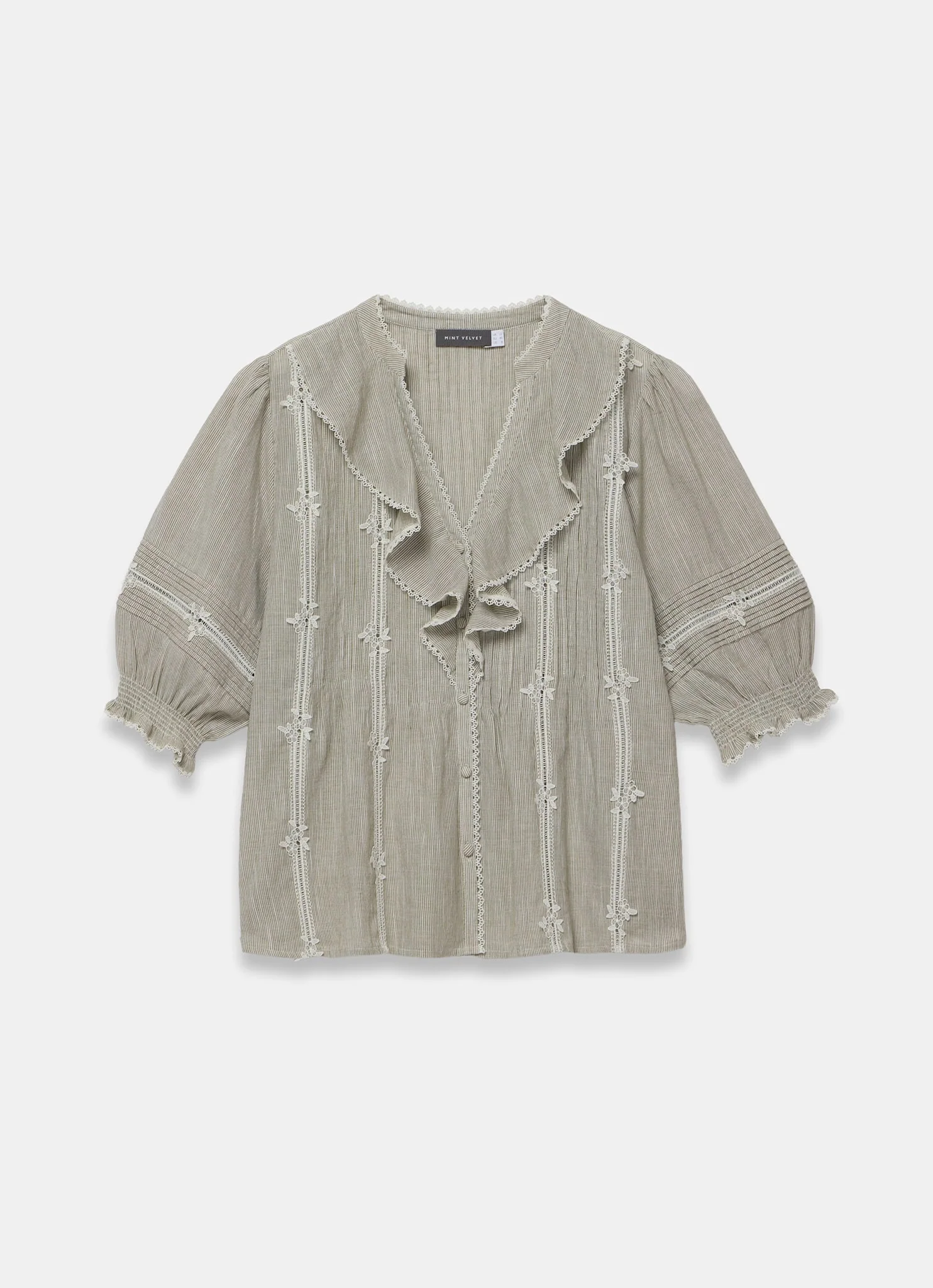 Cotton Stripe Ruffle Blouse - Image 6