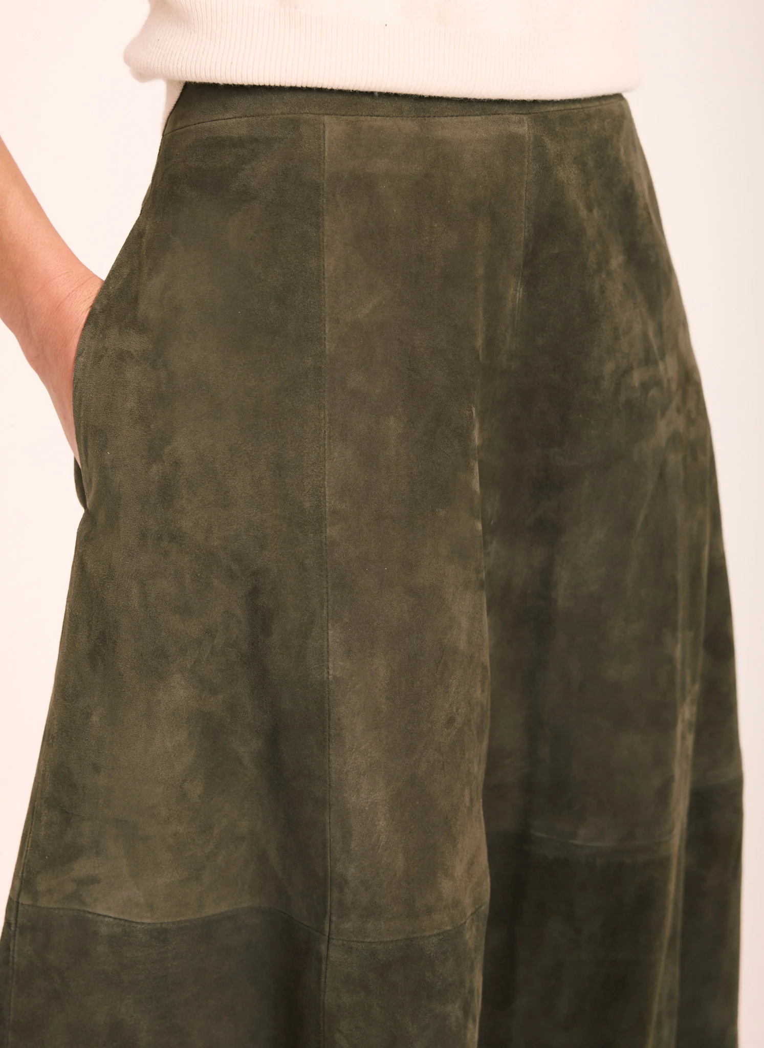 Khaki Suede Full Midi Skirt - Image 4
