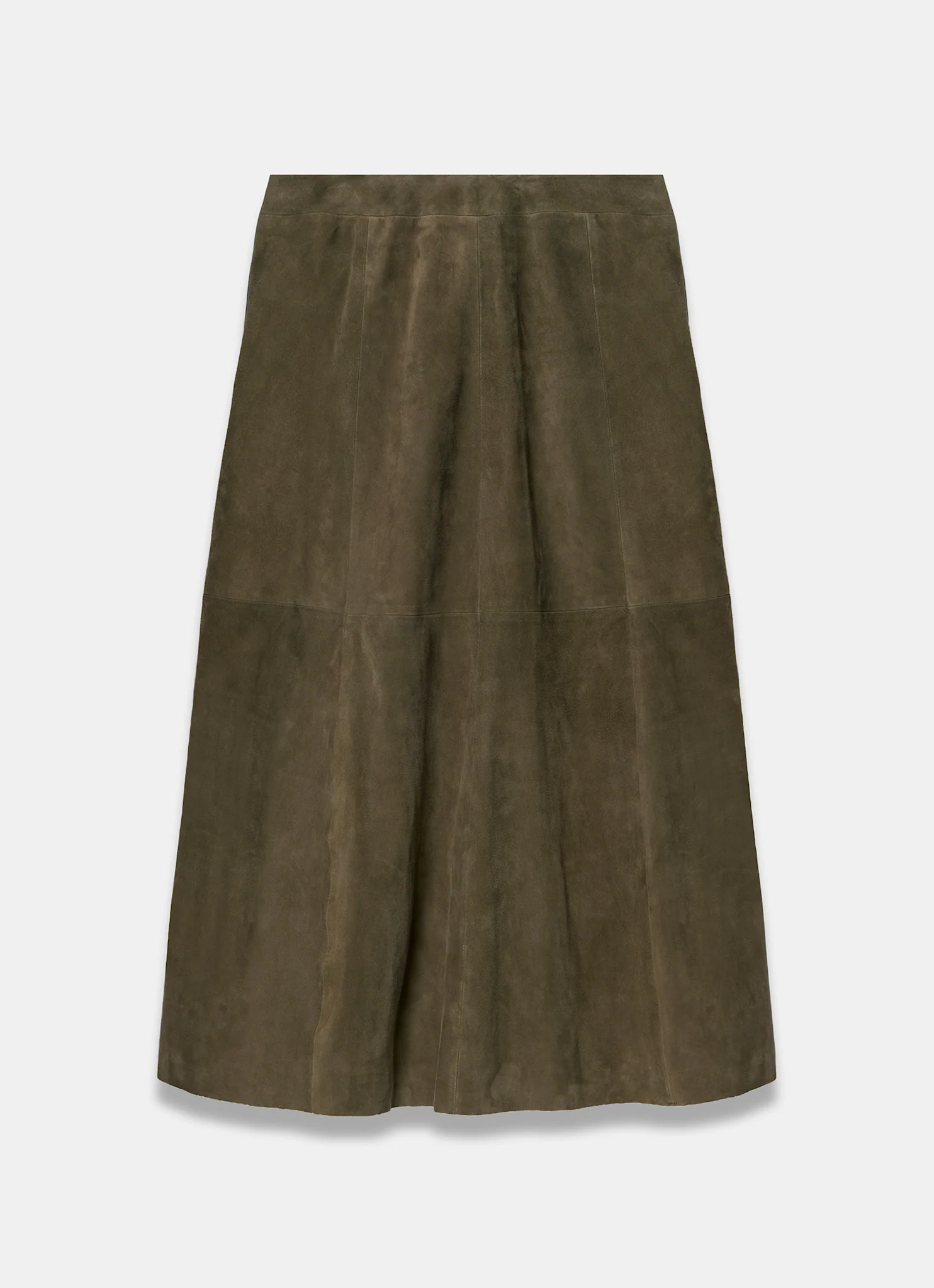 Khaki Suede Full Midi Skirt - Image 7