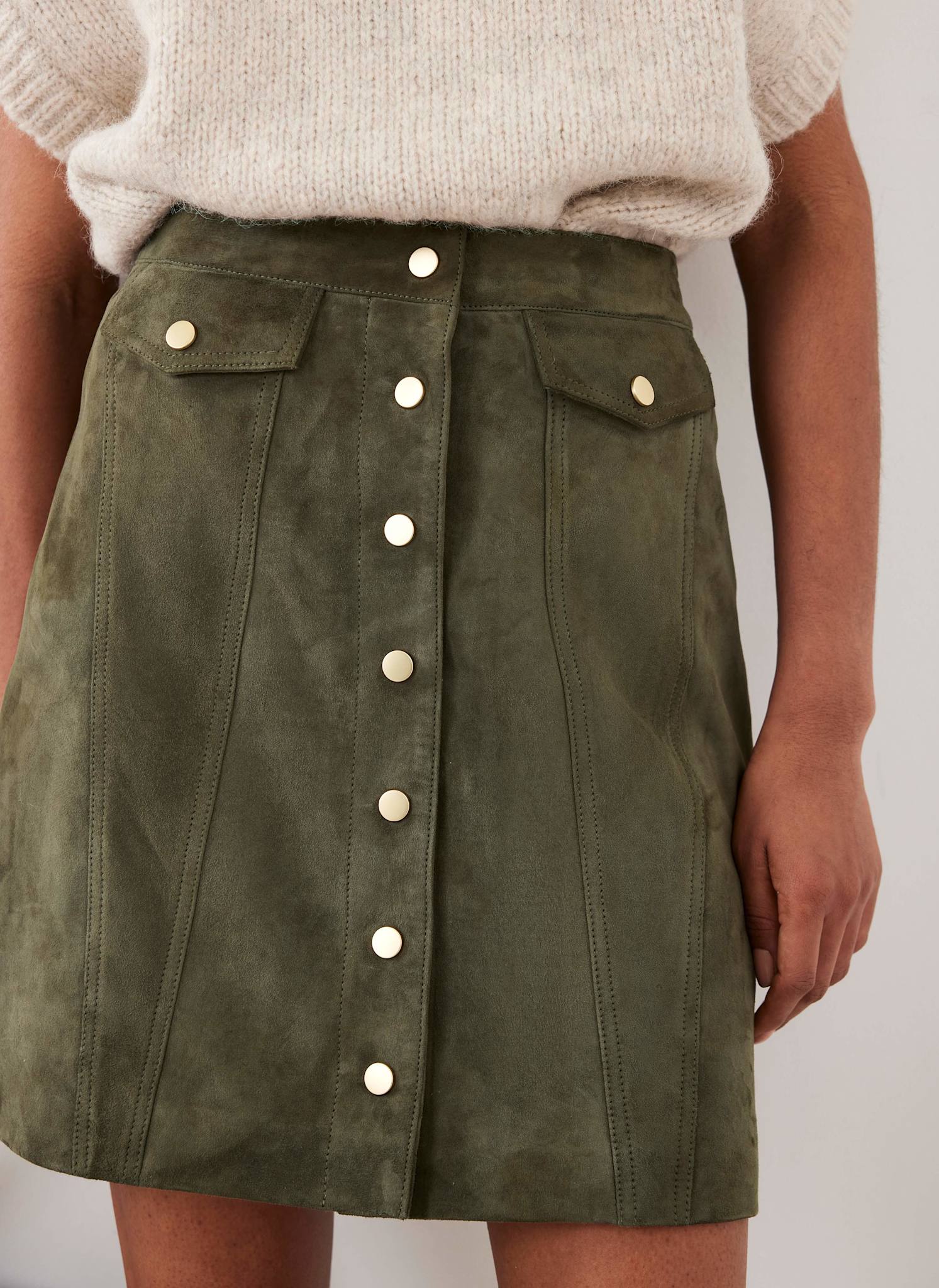 Khaki Suede Mini Skirt - Image 4