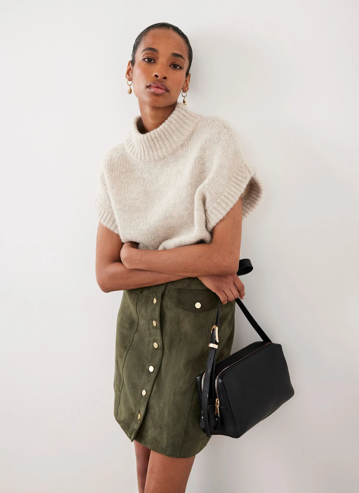 Khaki Suede Mini Skirt - Image 5